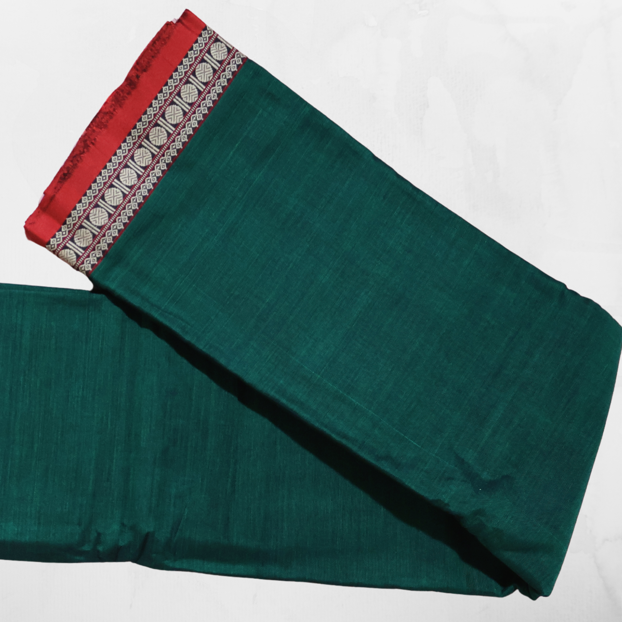 Deep Teal Handloom Narayanpet Cotton Saree with Traditional Red Contrast Border | Lightweight Everyday Saree