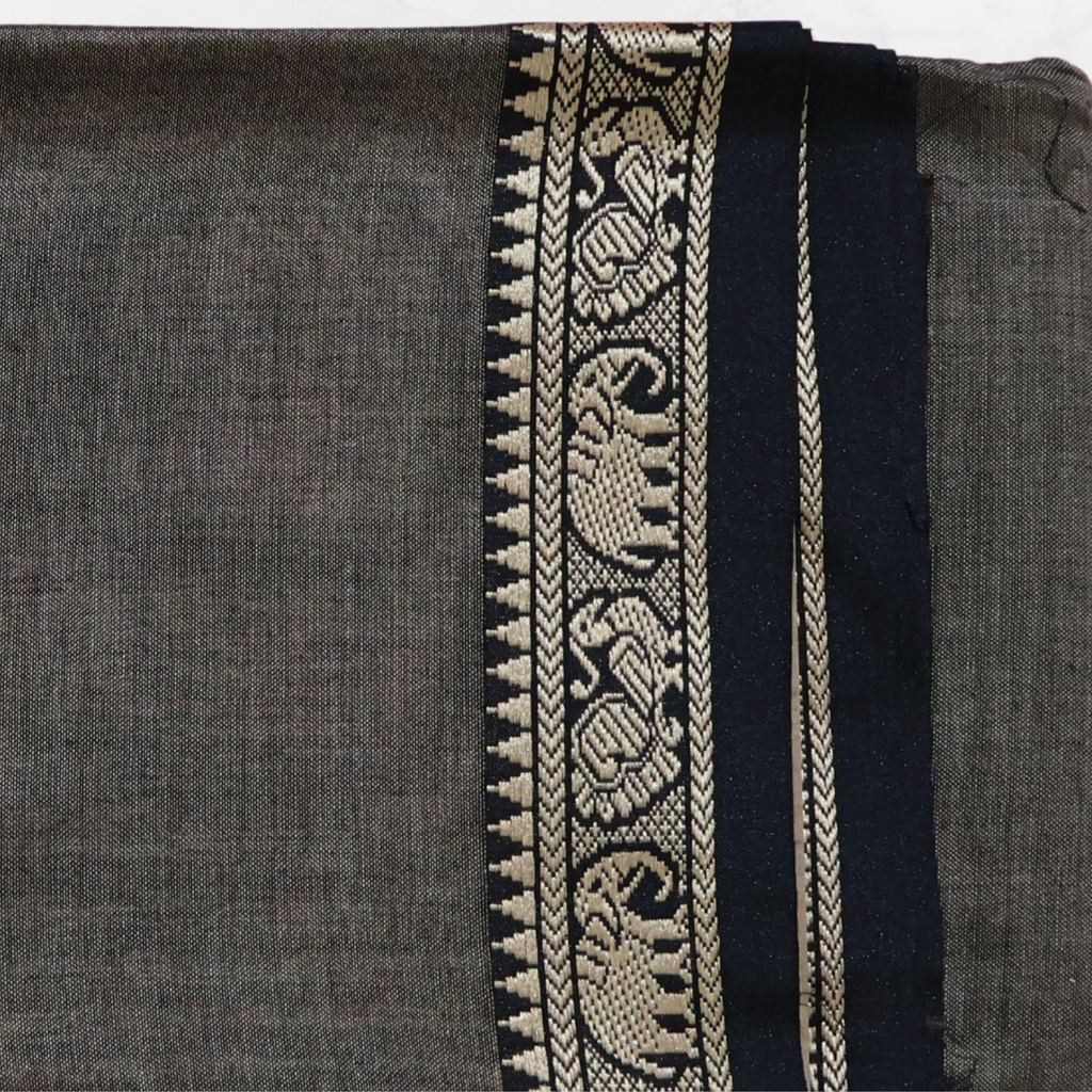 Charcoal Grey Handloom Narayanpet Cotton Saree with Traditional Contrast Border | Lightweight Everyday Saree