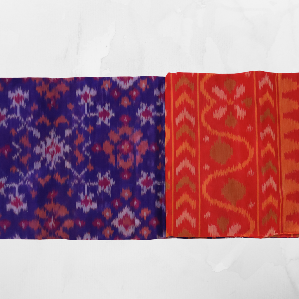 Dark Blue Cotton Silk Pochampally Ikat Saree with Red Zari Border