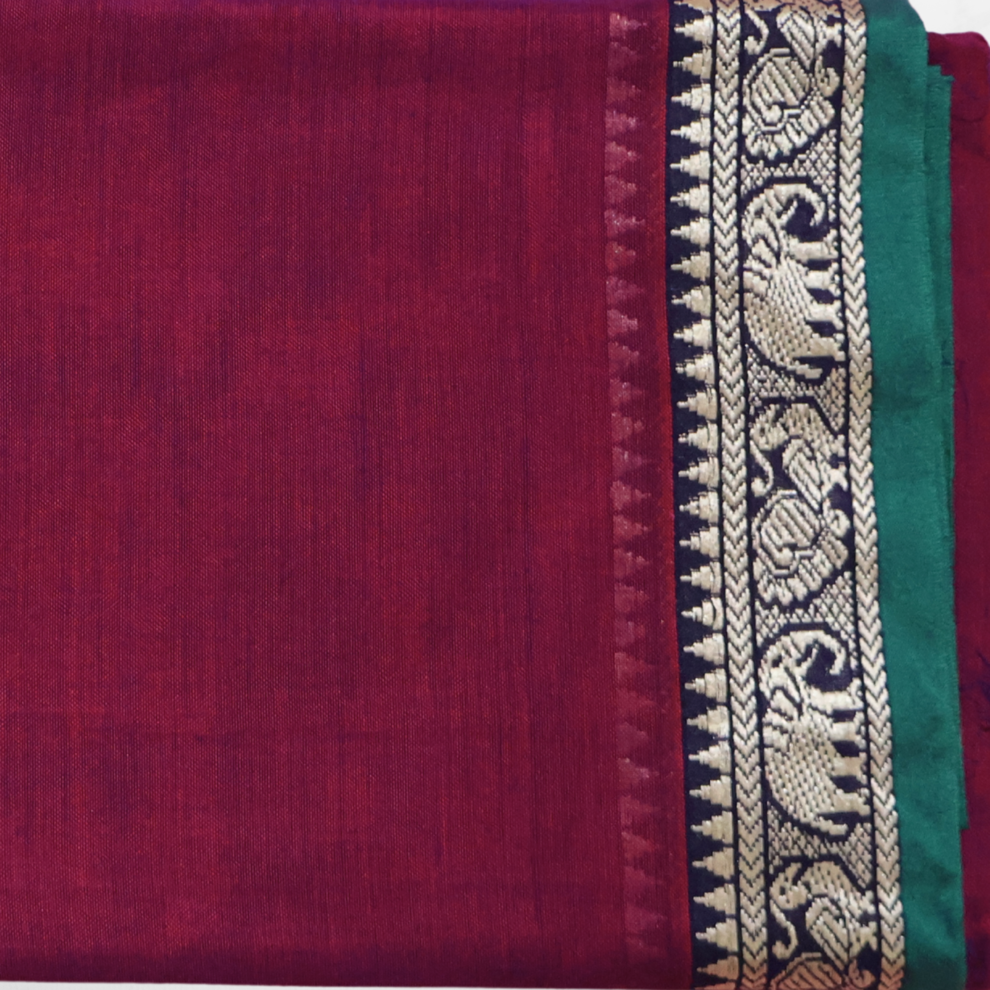 Maroon Narayanpet Cotton Saree with Traditional Peacock Motif Border | Handloom Cotton Saree