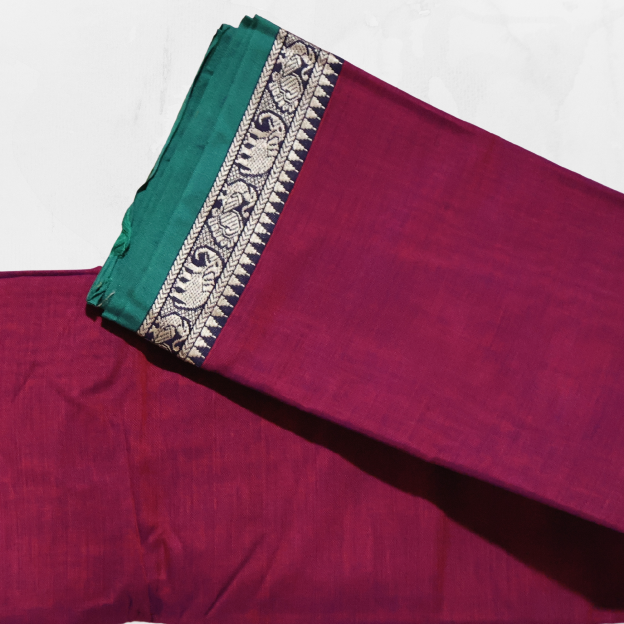 Maroon Narayanpet Cotton Saree with Traditional Peacock Motif Border | Handloom Cotton Saree