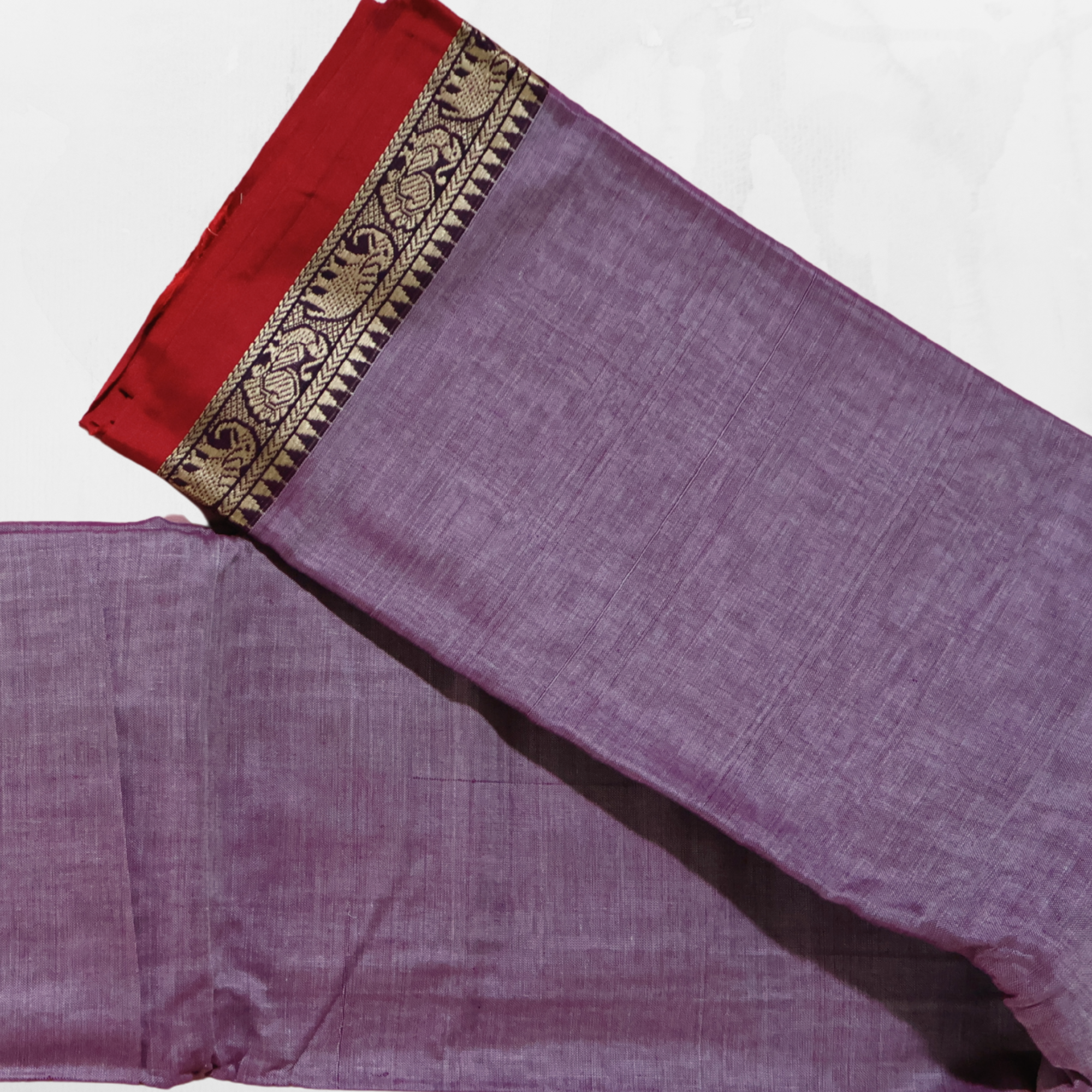 Lavender Narayanpet Cotton Saree with Red Contrast Border | Lightweight Handloom Cotton