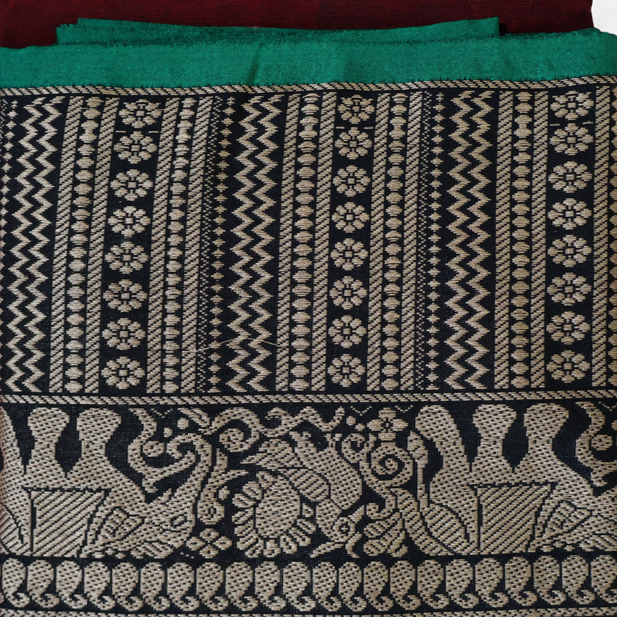 Plum Narayanpet Cotton Saree with Teal & Gold Contrast Border | Lightweight Handloom Cotton