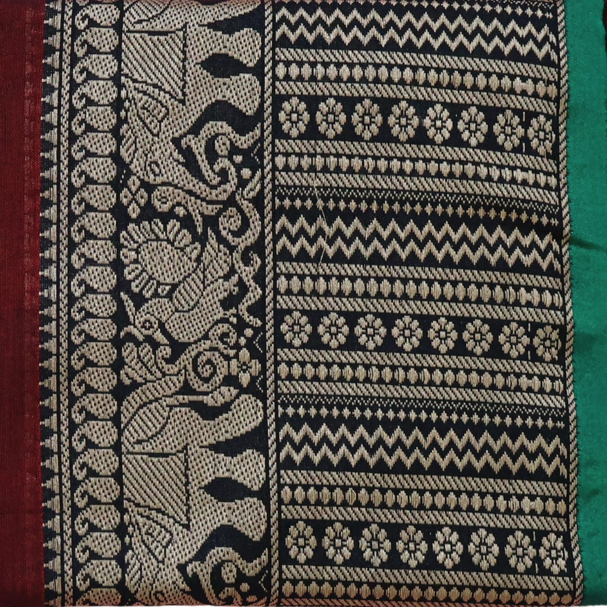 Maroon Narayanpet Cotton Saree with Teal Contrast Temple Border | Handloom Everyday Elegance