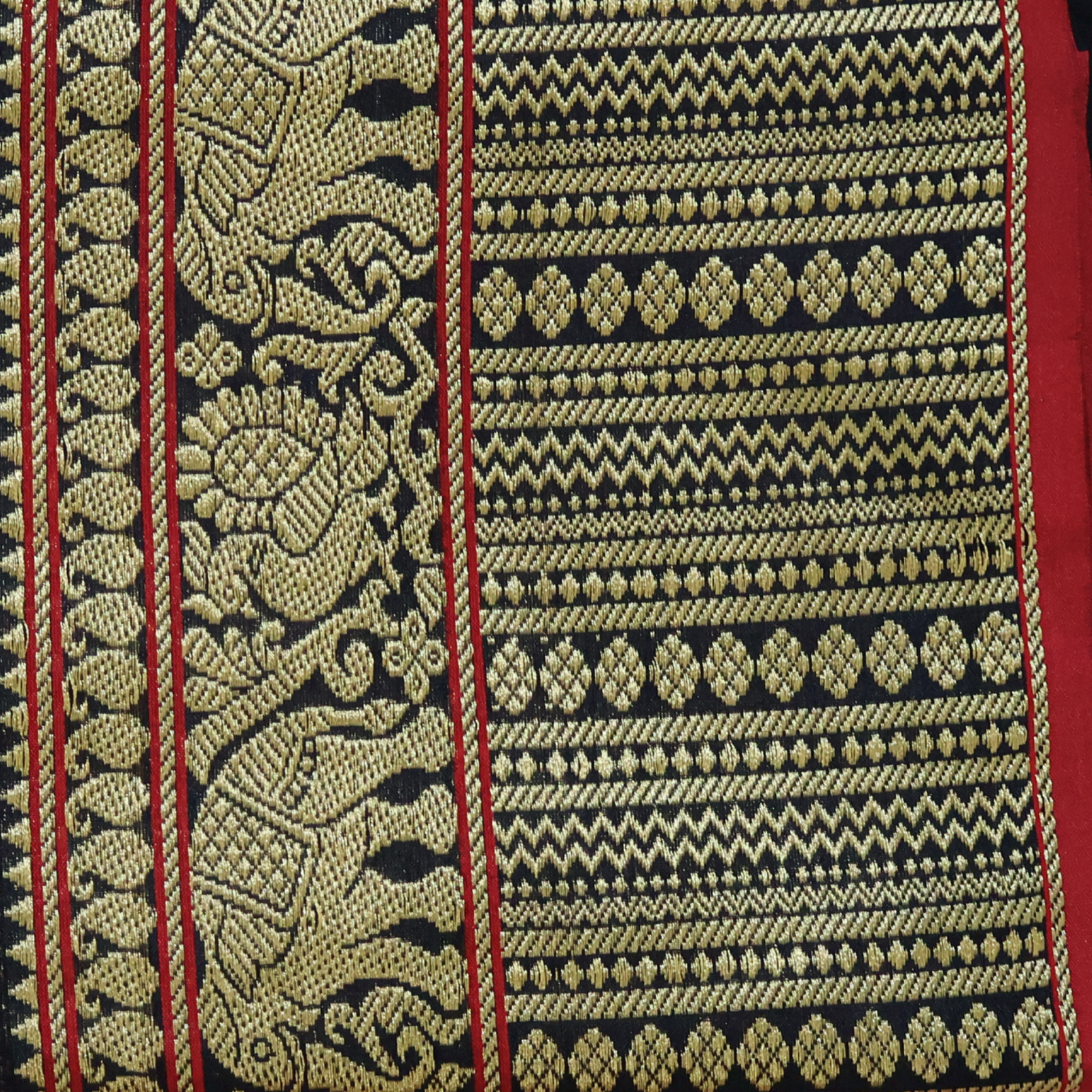 Black Narayanpet Cotton Saree with Red & Gold Contrast Temple Border | Classic Handloom Elegance