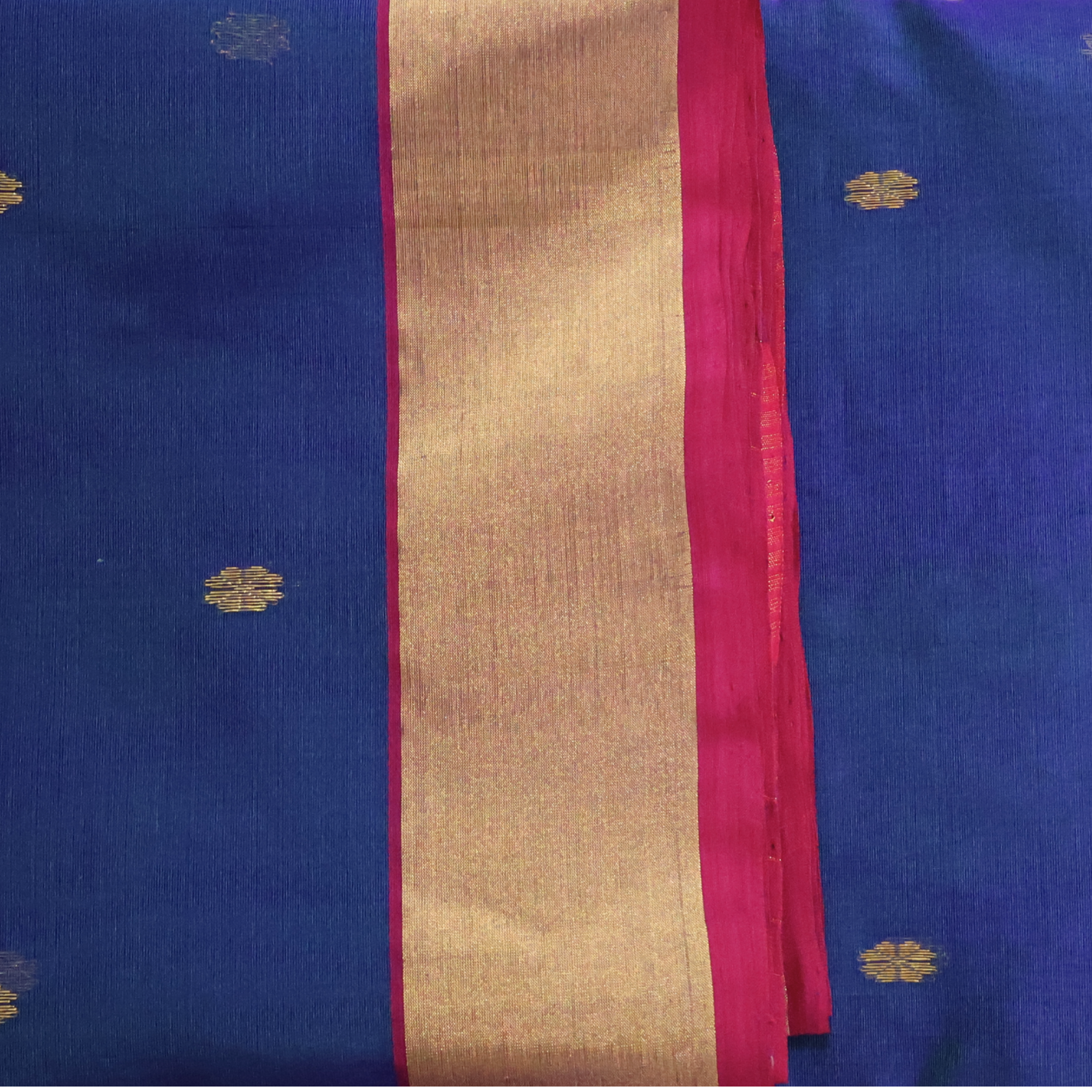 Pleasant Blue Katan Silk Chanderi Saree with Gold Zari Border & Delicate Buttis