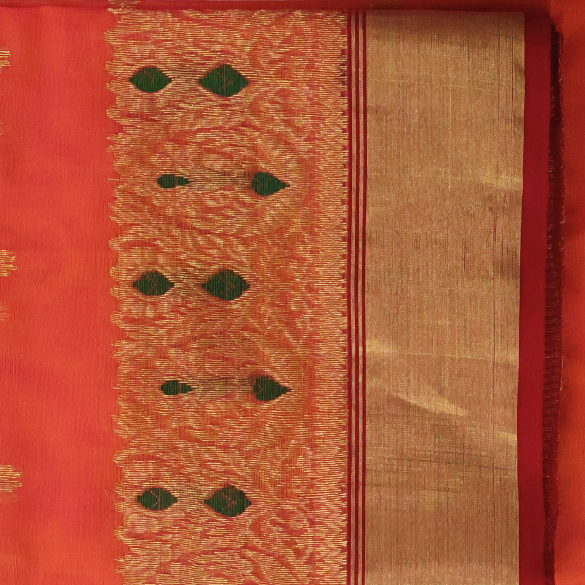Golden Zari Meenakari Chanderi Silk Saree with Banebar Hand Border & Floral Butti