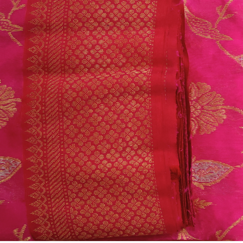 Rani Pink Silk Saree with Golden Zari Nakshi Jacquard Border & Silver-Gold Floral Jaal Pallu