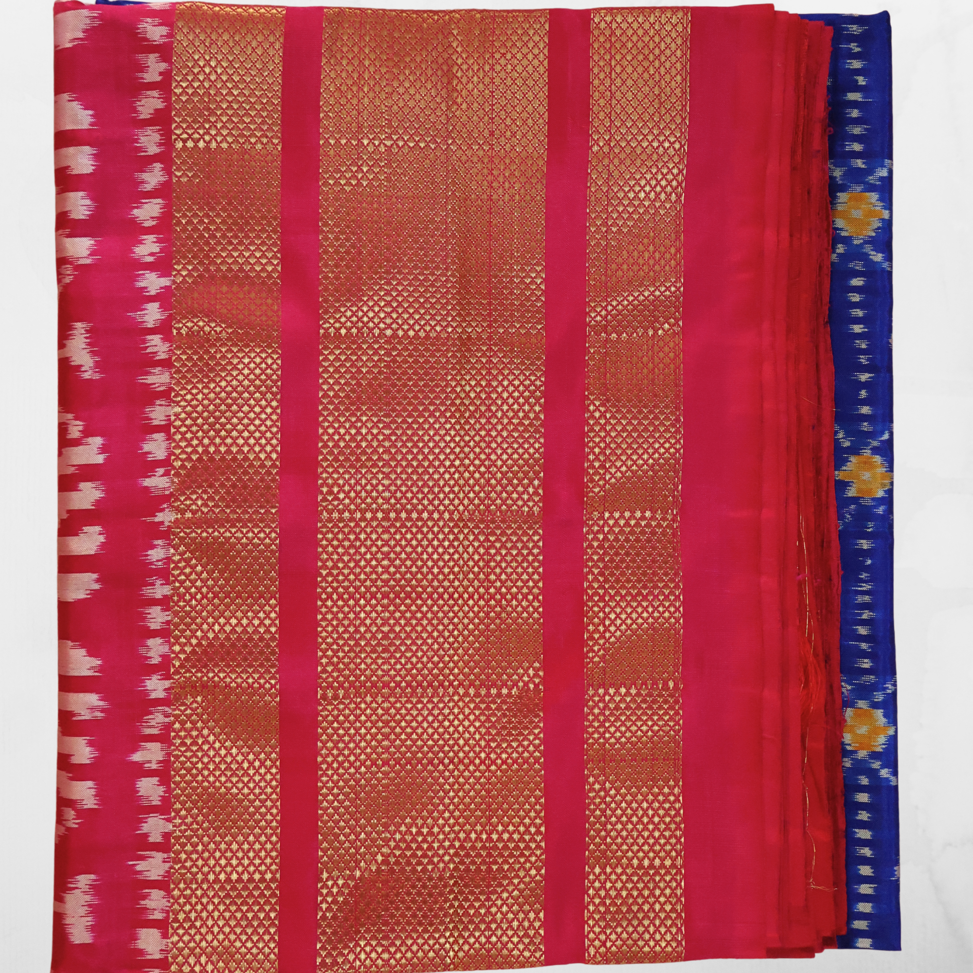 Pure Silk Pochampally Ikat Saree in Fresh Blue with Bright Pink Big Zari Border