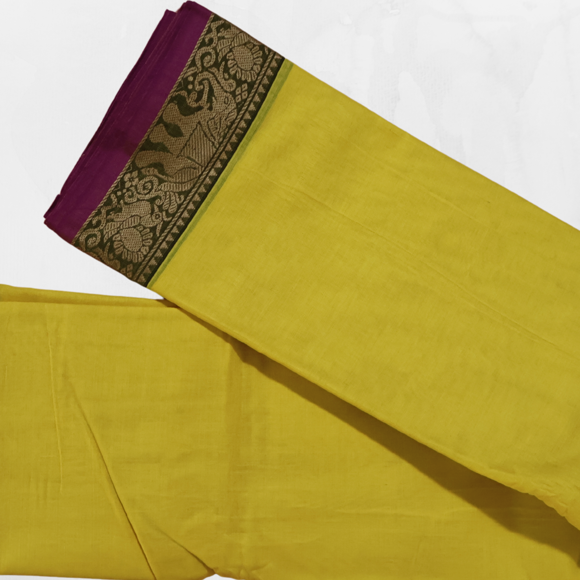 Mustard Yellow Narayanpet Cotton Saree with Contrast Woven Border | Lightweight Handloom Saree