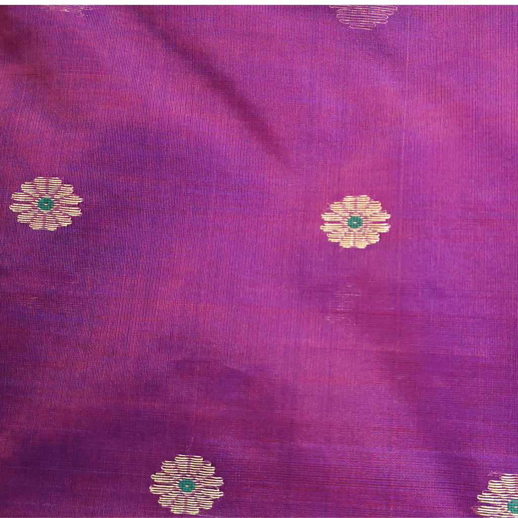 Dual-Tone Purple & Red Katan Silk Chanderi Saree with Nakshi Jaal Zari Border