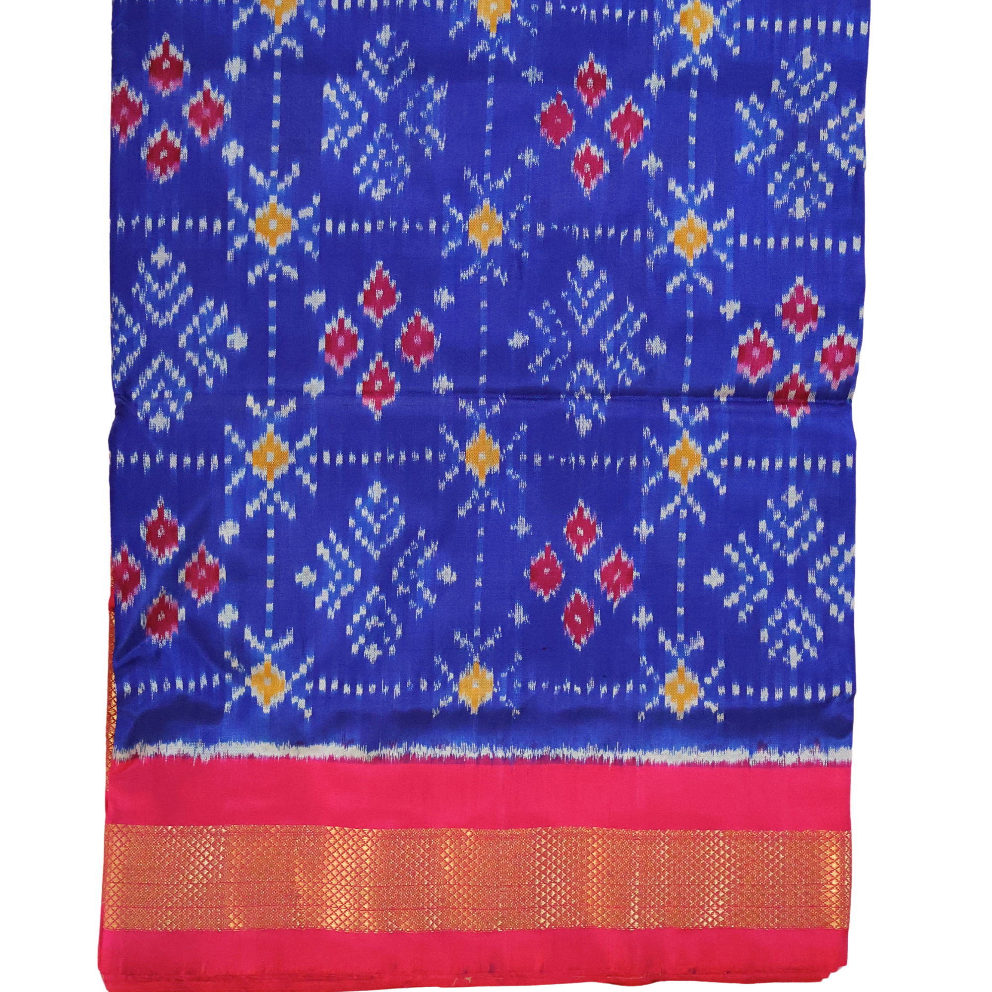 Pure Silk Pochampally Ikat Saree in Fresh Blue with Bright Pink Big Zari Border