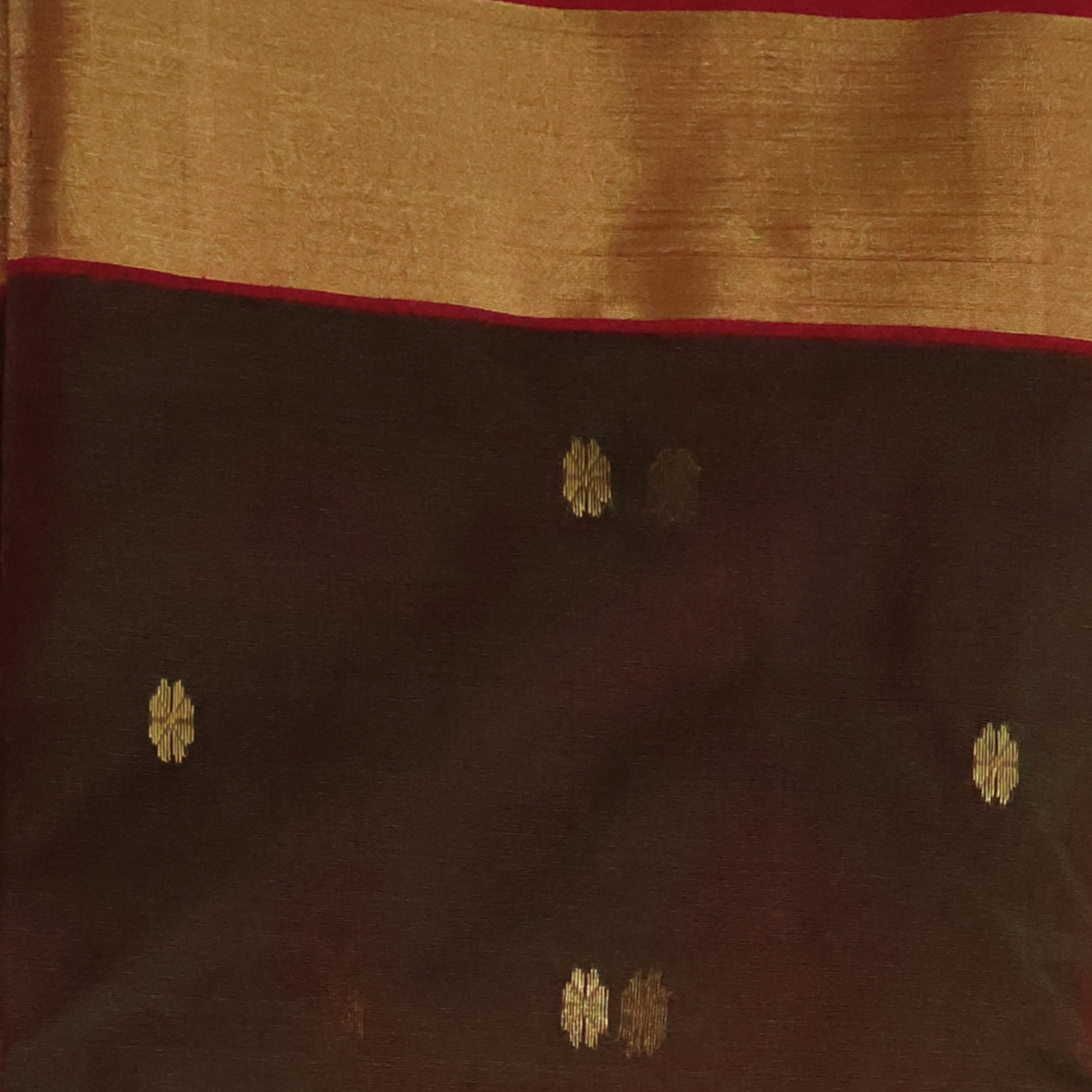Coke Brown Katan Silk Chanderi Saree with Antique Gold Zari Border & Pink Accents