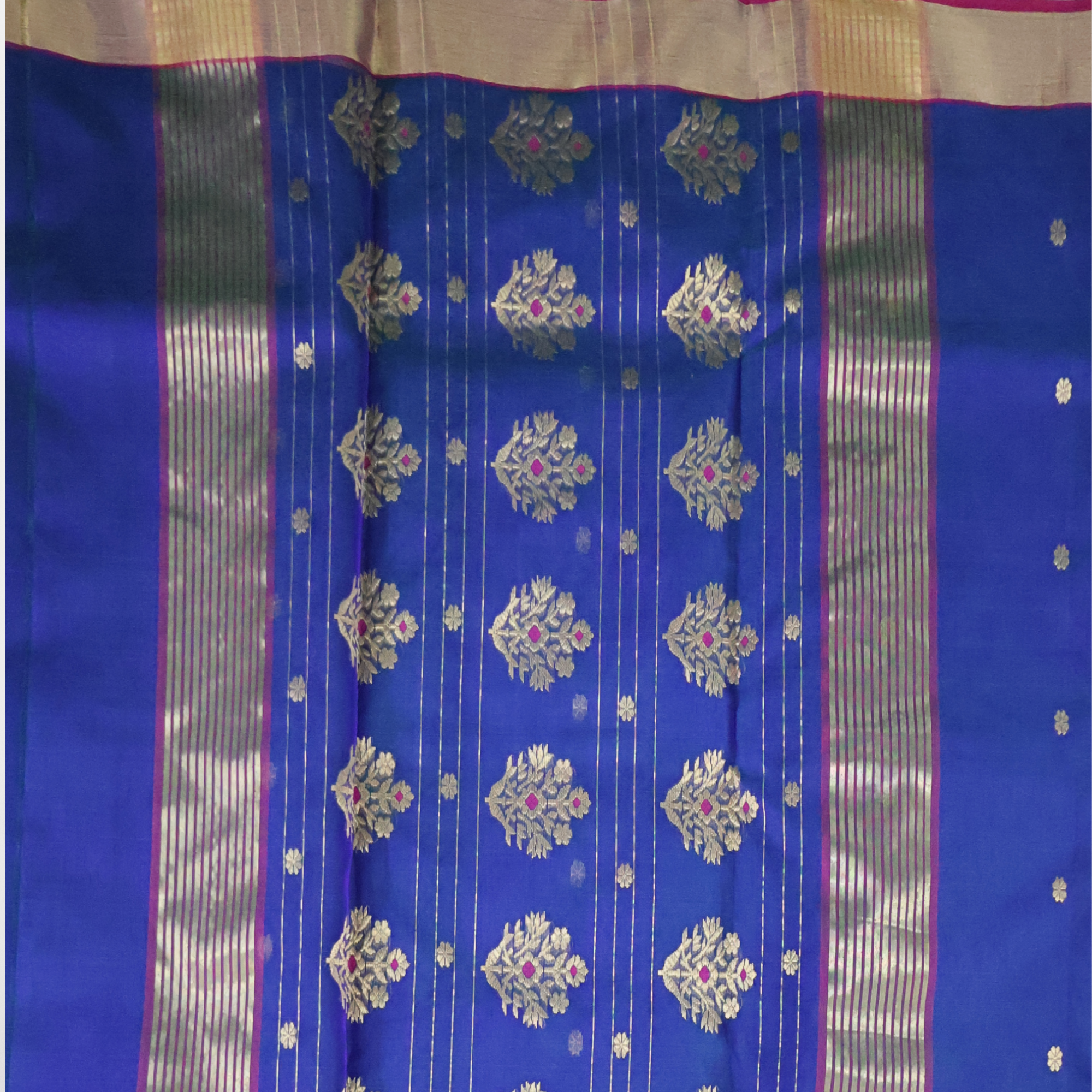 Pleasant Blue Katan Silk Chanderi Saree with Gold Zari Border & Delicate Buttis