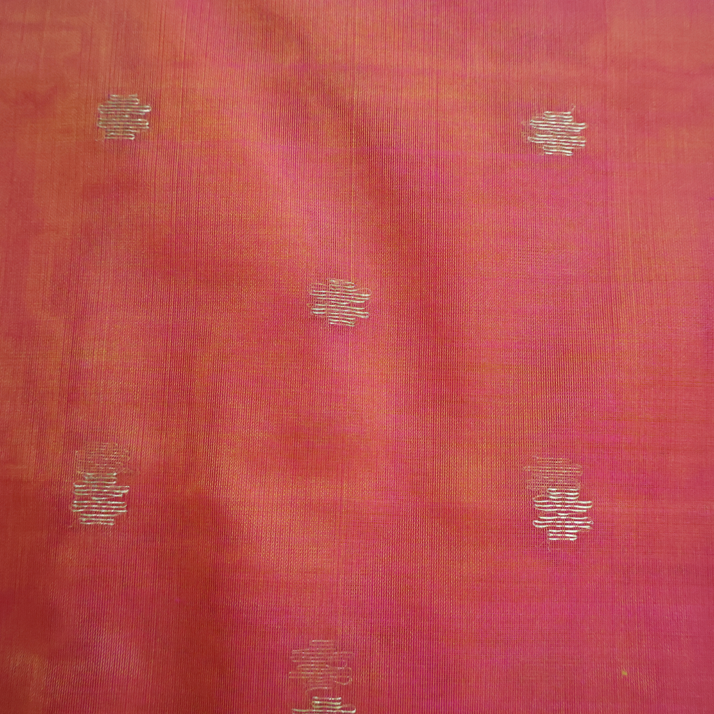 Golden Zari Meenakari Chanderi Silk Saree with Banebar Hand Border & Floral Butti