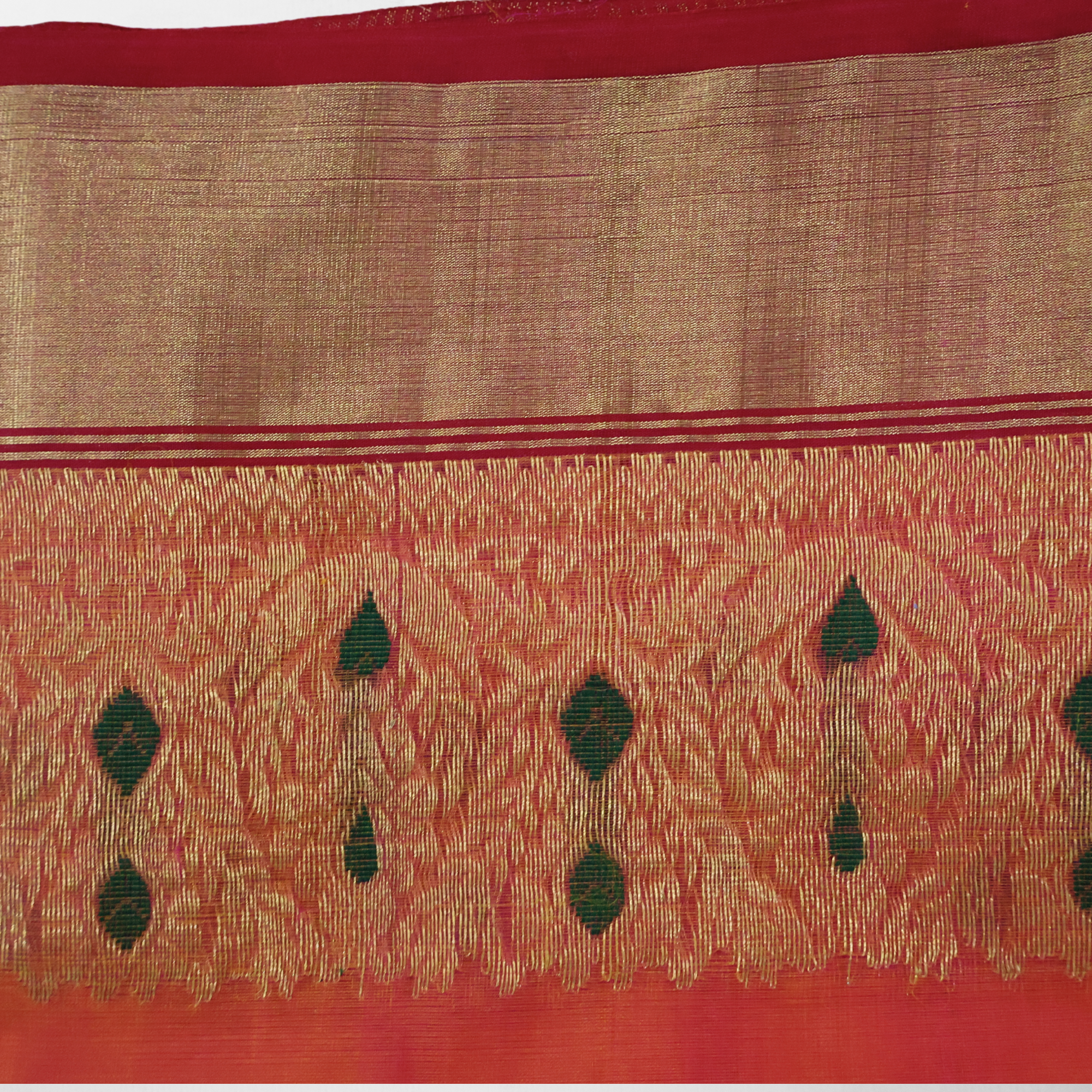 Golden Zari Meenakari Chanderi Silk Saree with Banebar Hand Border & Floral Butti