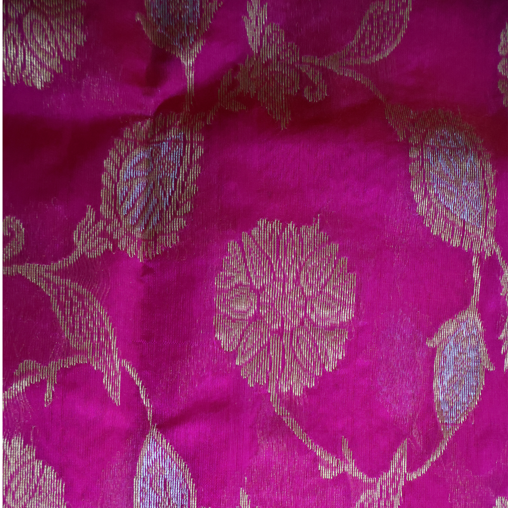 Rani Pink Silk Saree with Golden Zari Nakshi Jacquard Border & Silver-Gold Floral Jaal Pallu