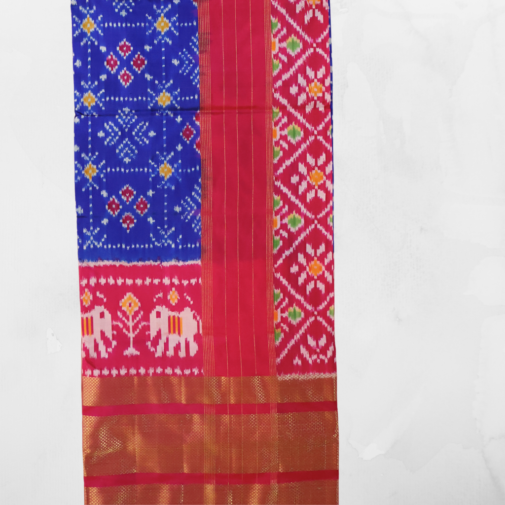 Pure Silk Pochampally Ikat Saree in Fresh Blue with Bright Pink Big Zari Border