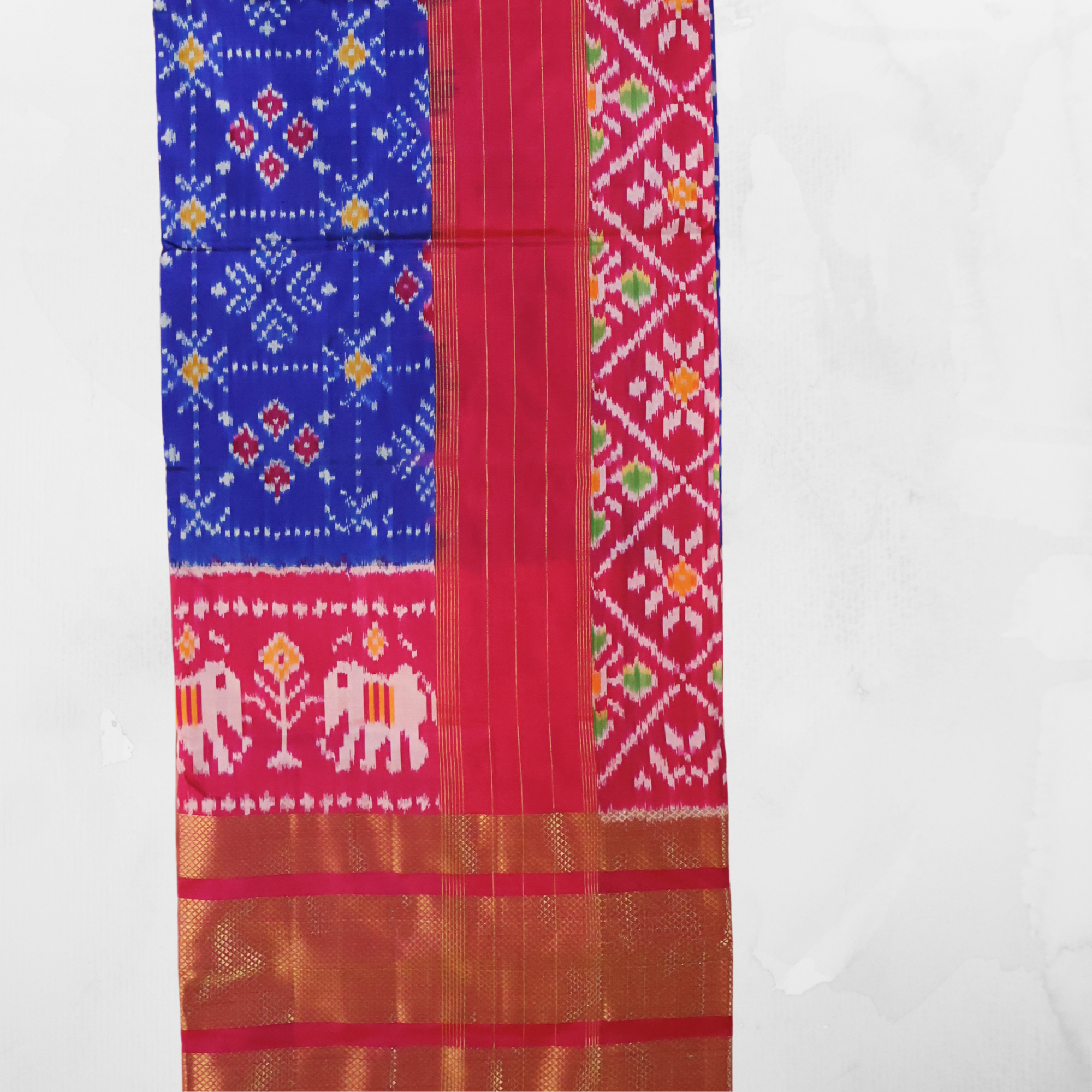 Pure Silk Pochampally Ikat Saree in Fresh Blue with Bright Pink Big Zari Border
