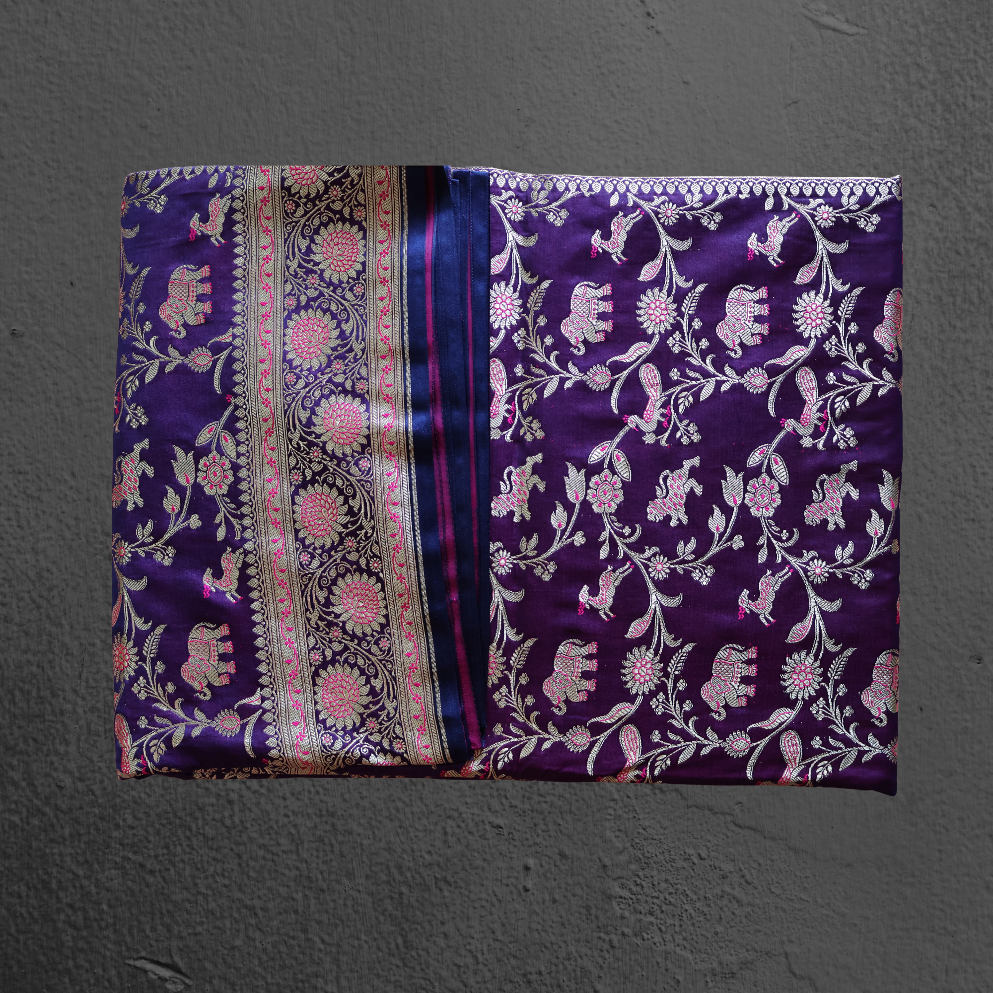 Royal Purple Banarasi Mashru Silk Saree in Classic Shikargah Pattern