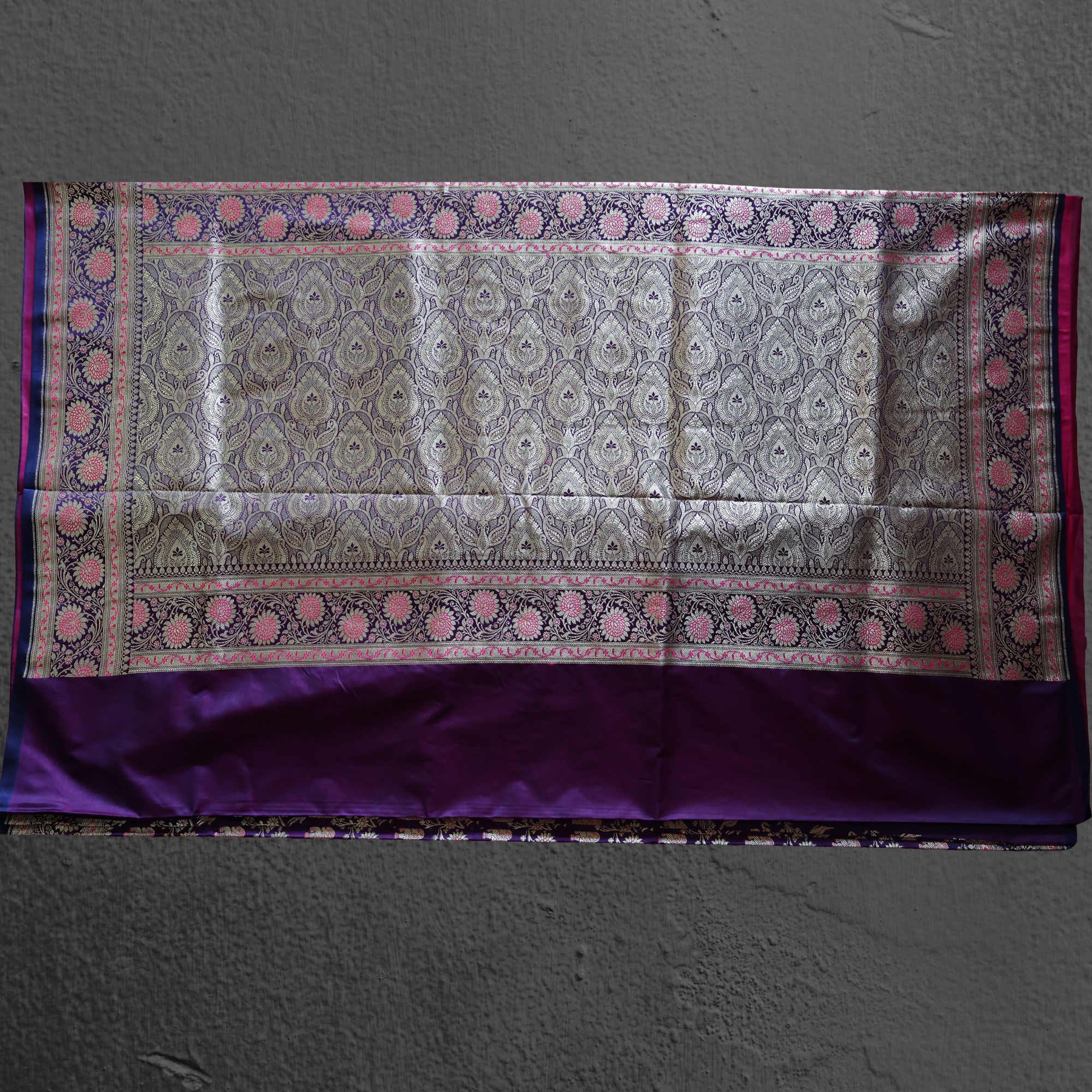 Royal Purple Banarasi Mashru Silk Saree in Classic Shikargah Pattern