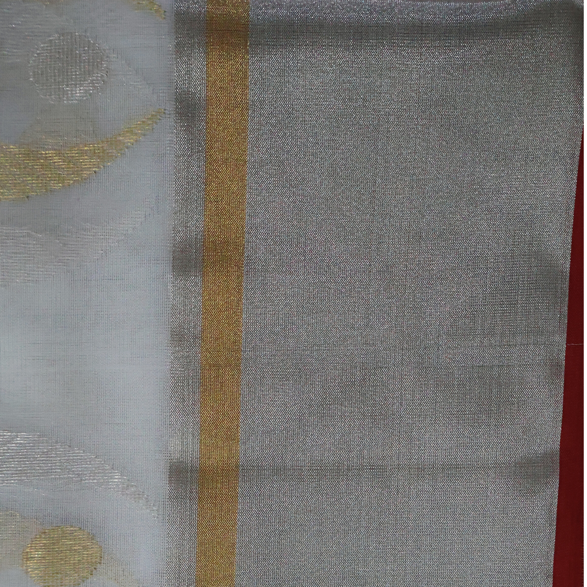 White Katan Silk Chanderi Saree with Silver & Gold Zari Border