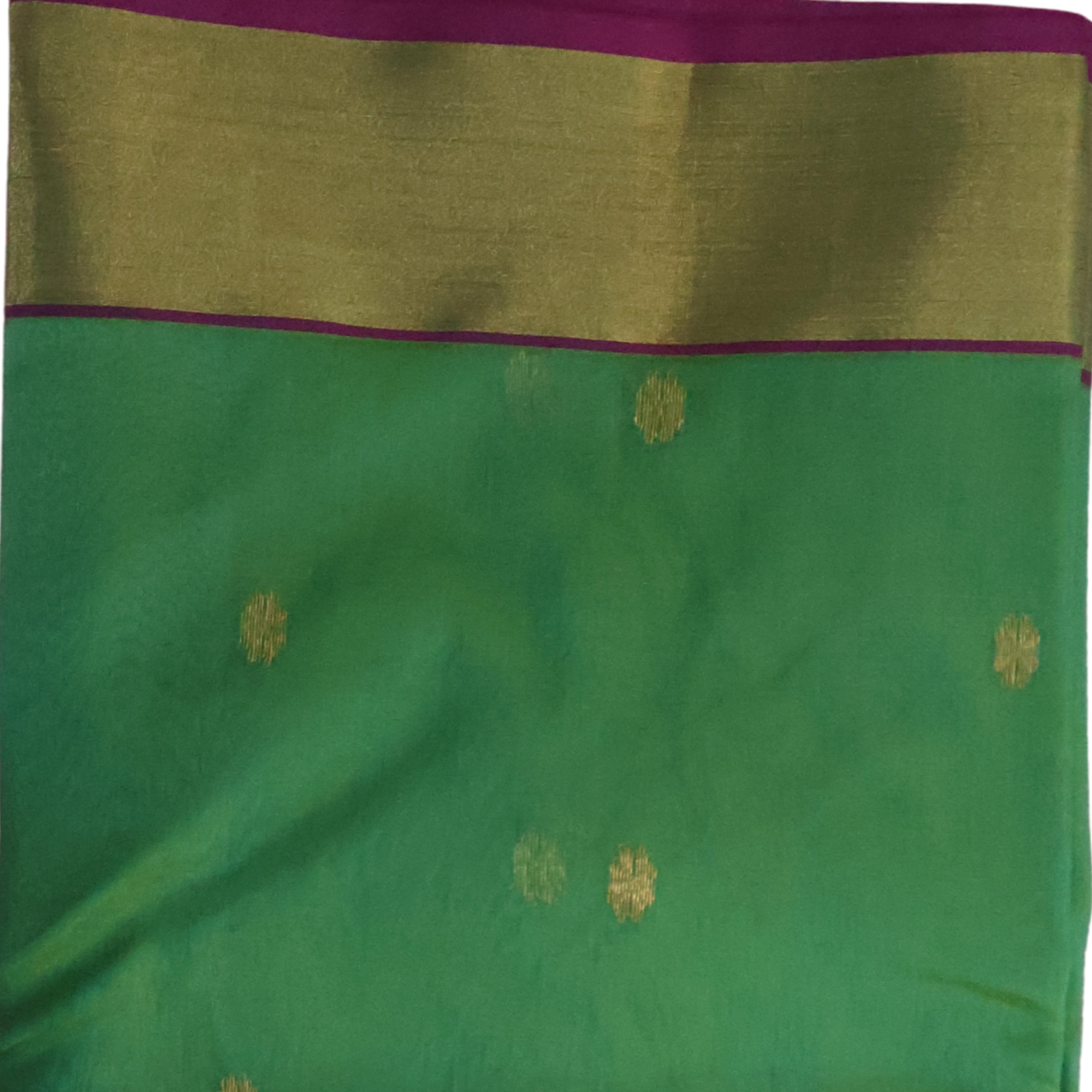 Green Katan Silk Chanderi Saree with Pink Border & Gold Butti