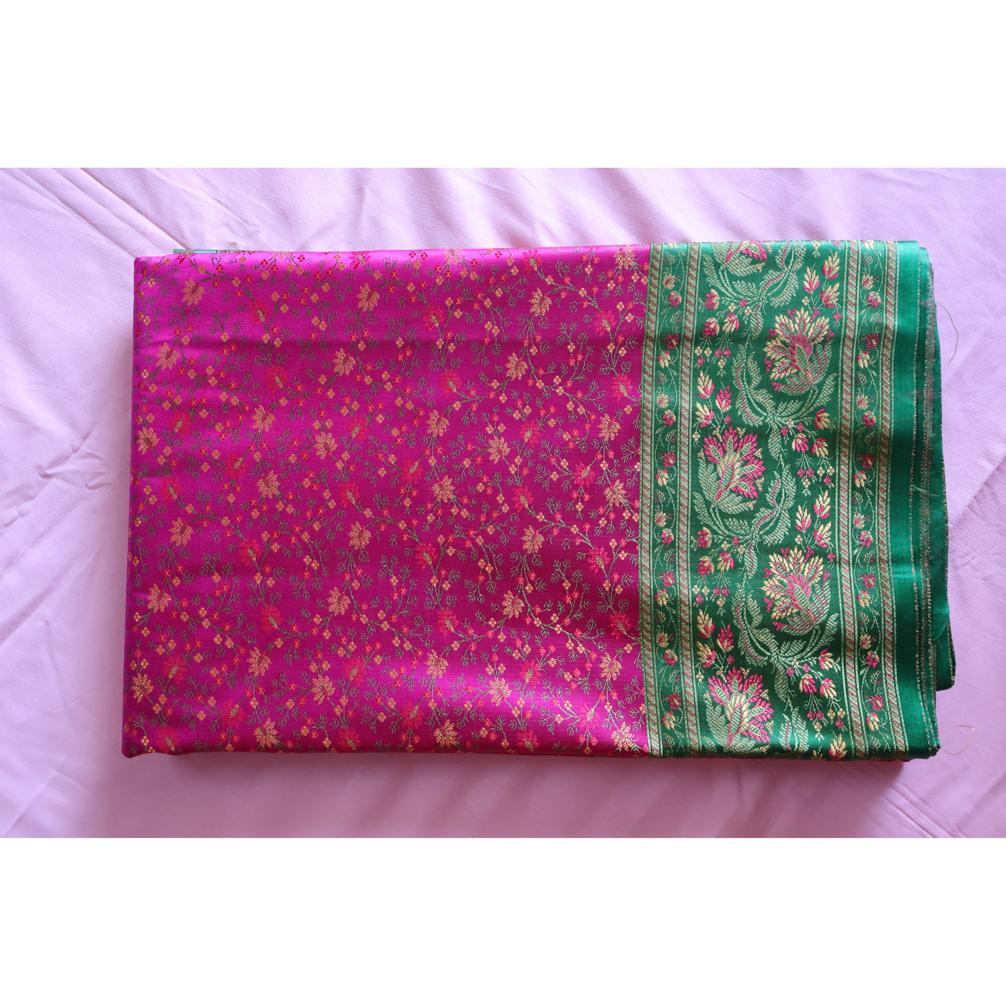 Rani Pink and Emerald Green Banarasi Mashru Silk Saree with Jamawar Motifs