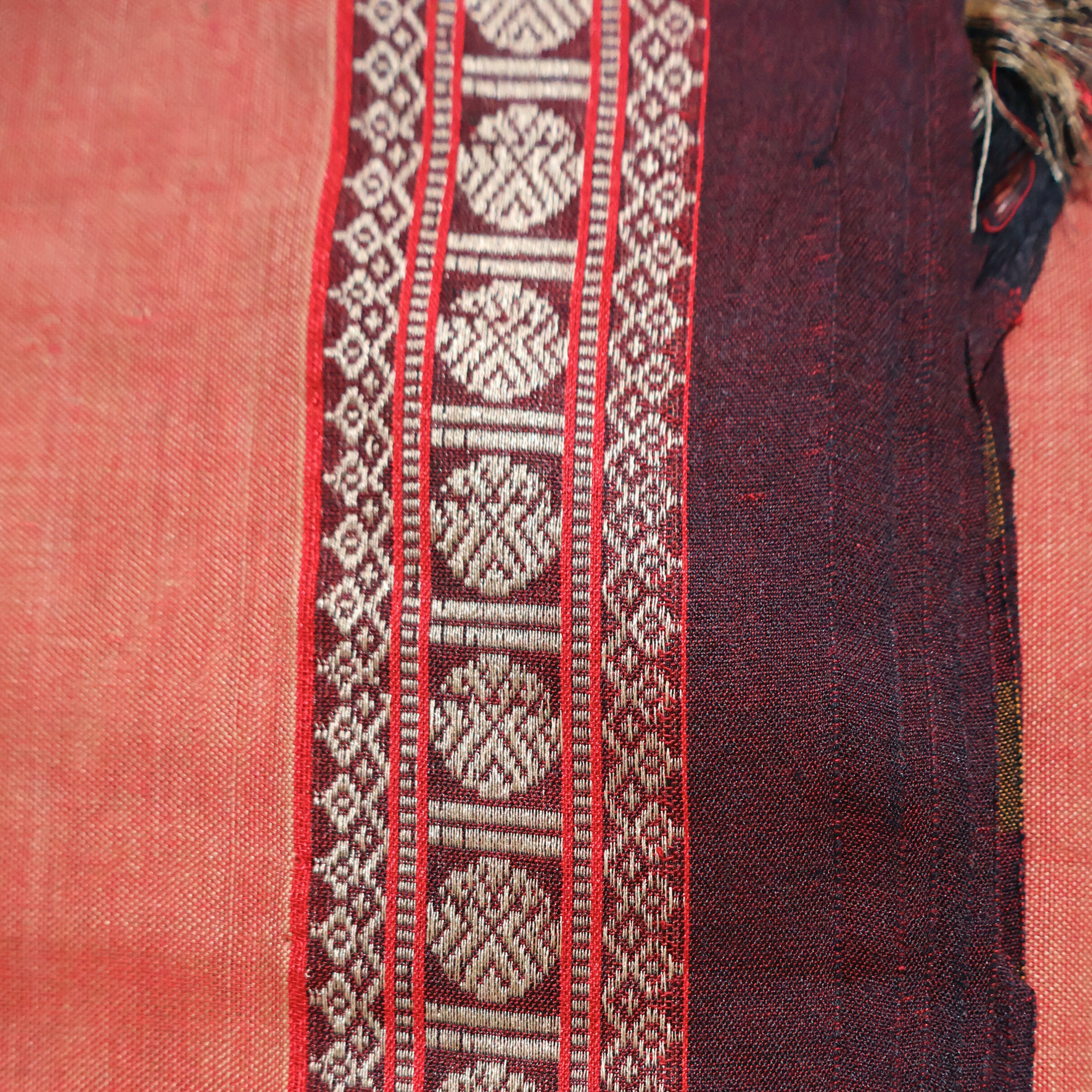 Peach Handloom Narayanpet Cotton Saree with Maroon Geometric Border | Classic Everyday Cotton Saree
