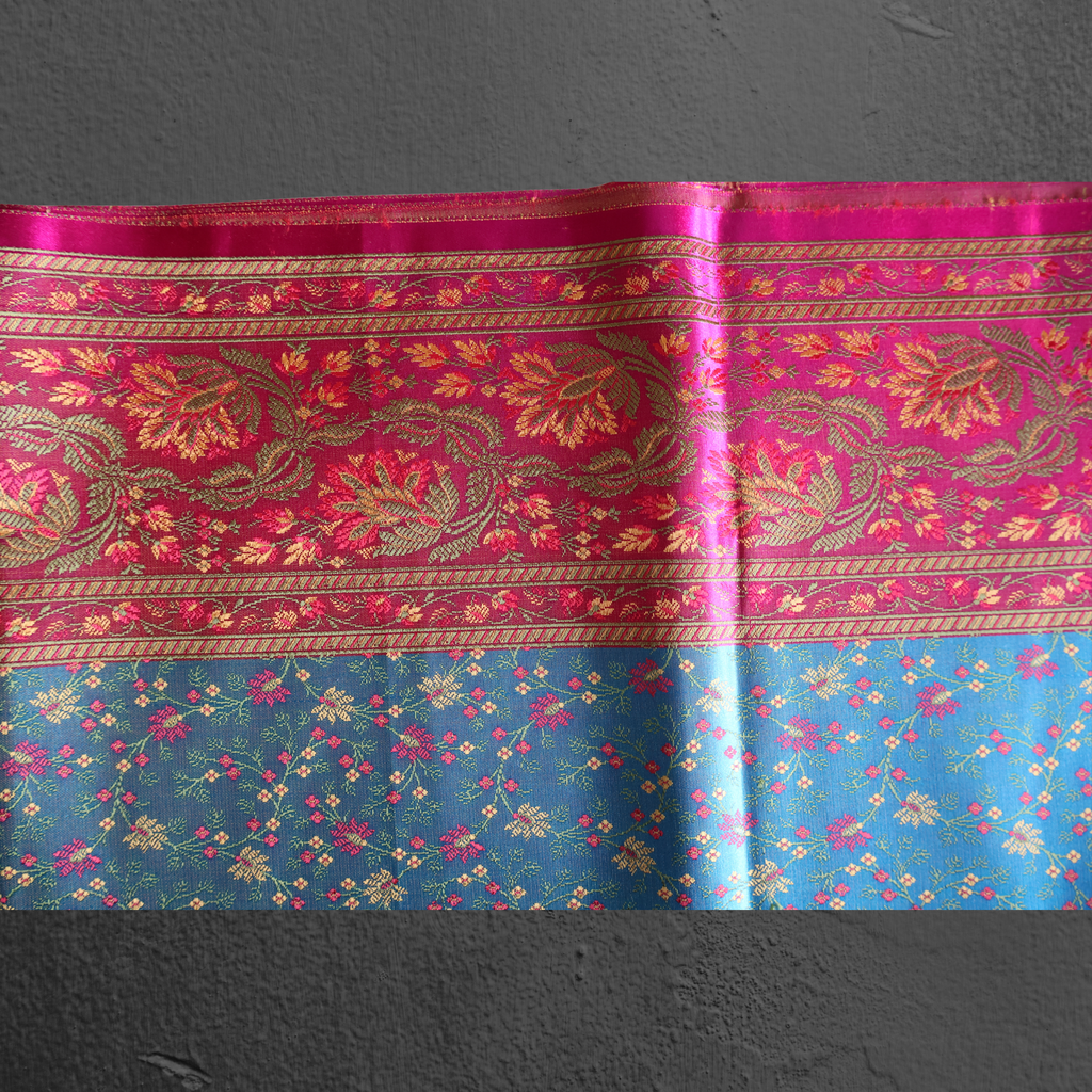 Rani Pink and Blue Dual-Tone Banarasi Mashru Silk Saree with Jamawar Motifs