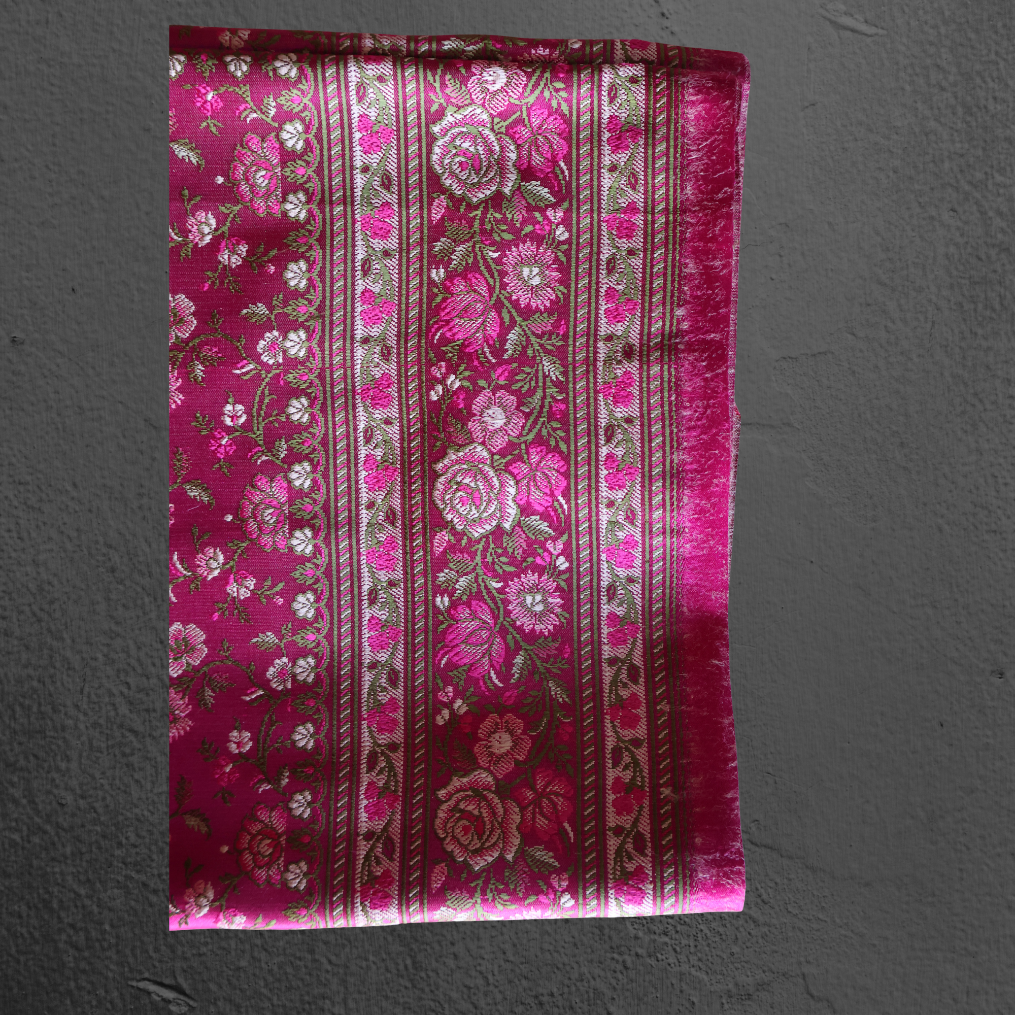 Rani Pink Banarasi Mashru Silk Saree with Delicate Floral Zari Work