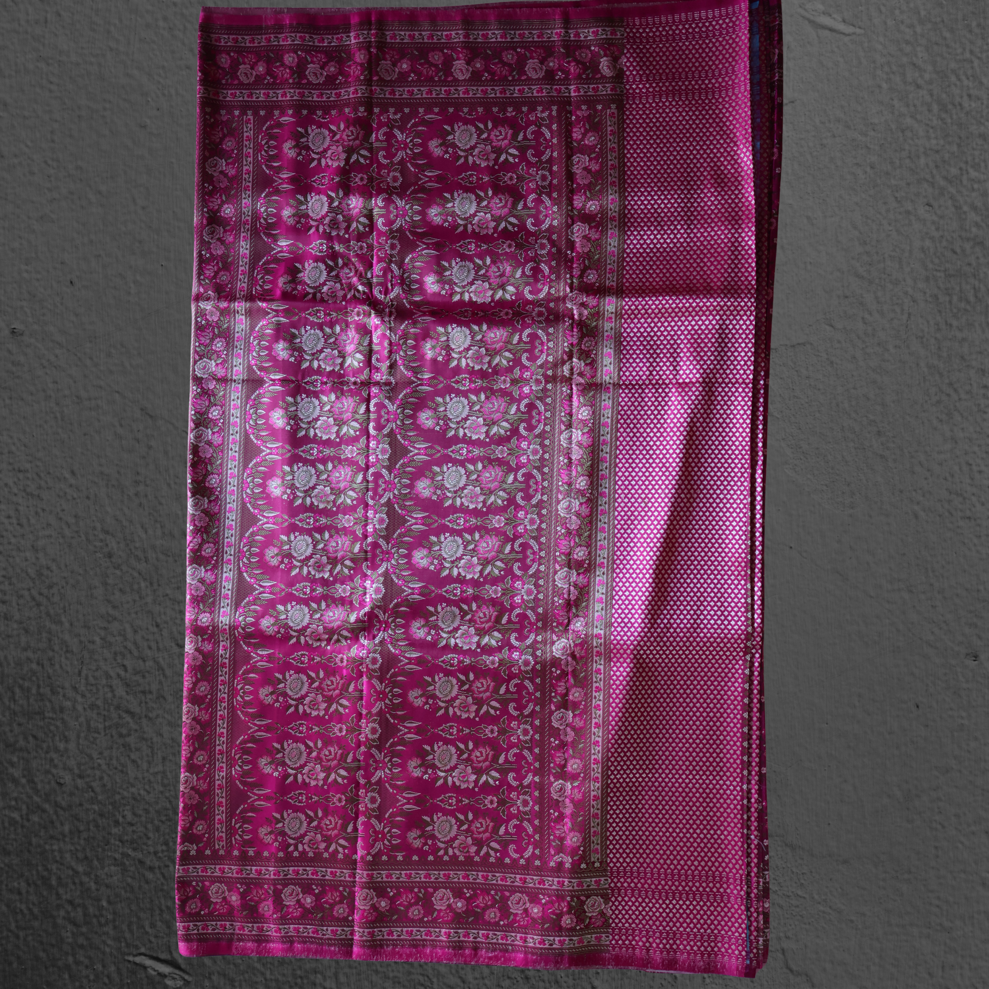 Rani Pink Banarasi Mashru Silk Saree with Delicate Floral Zari Work