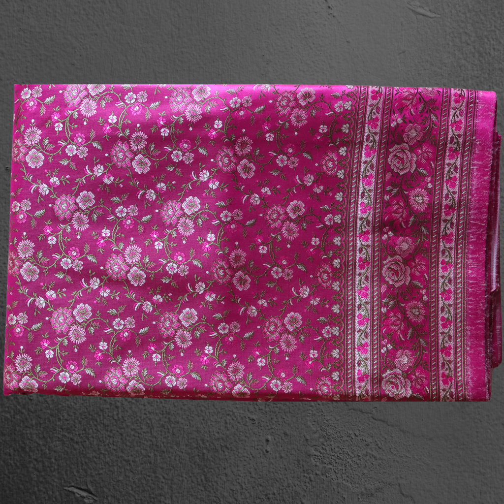 Rani Pink Banarasi Mashru Silk Saree with Delicate Floral Zari Work
