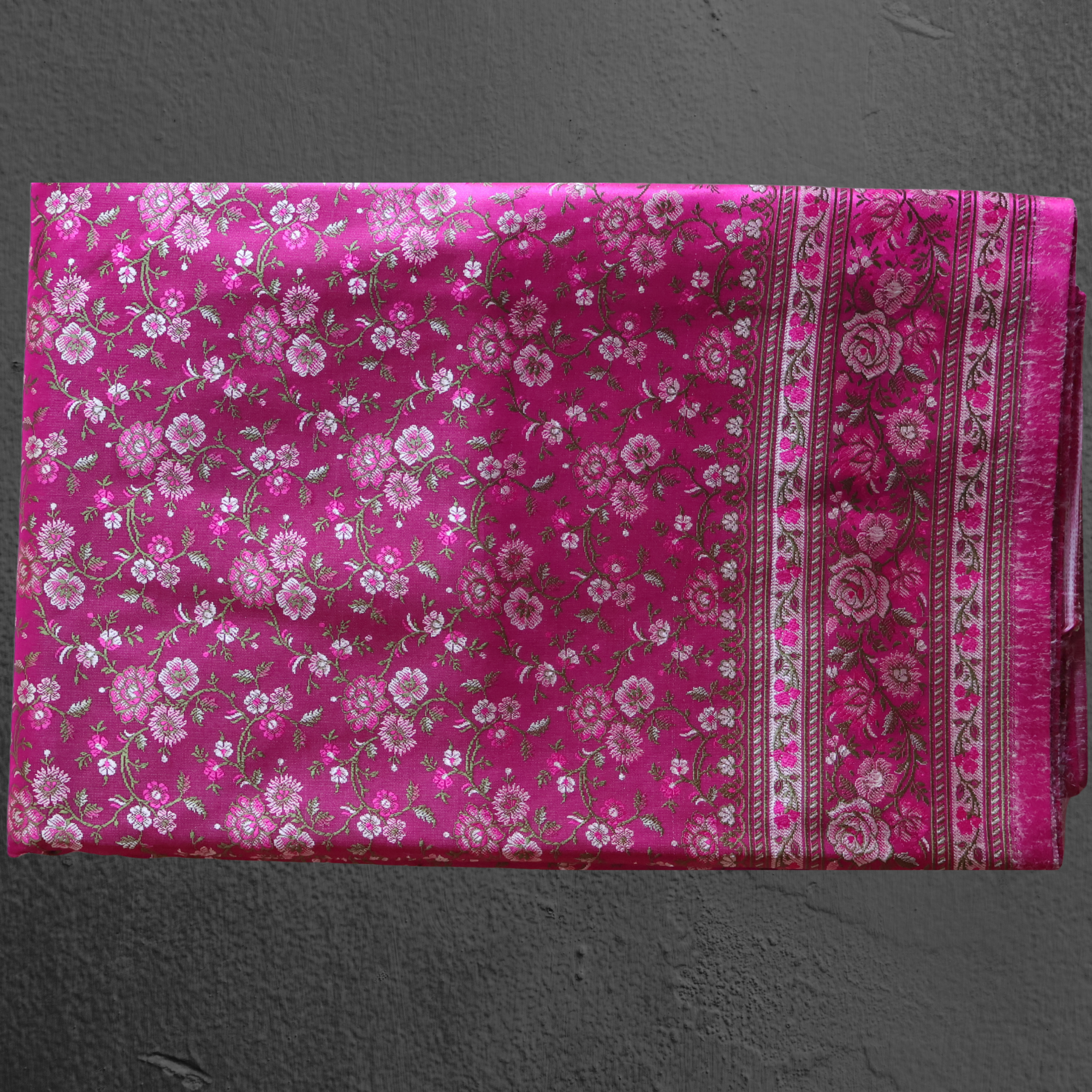 Rani Pink Banarasi Mashru Silk Saree with Delicate Floral Zari Work