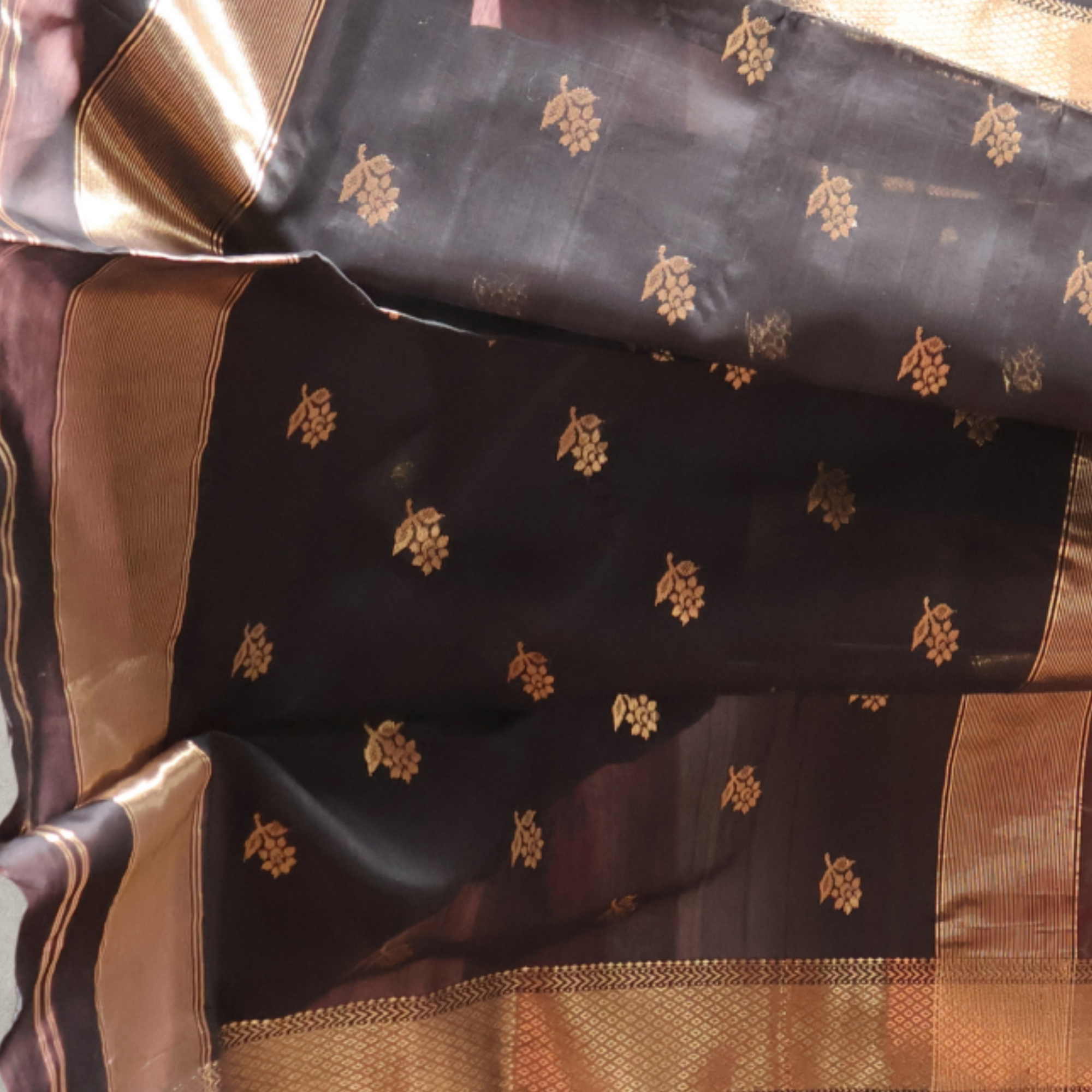 Classic Black Maheshwari Silk Cotton Saree with Gold Butti and Rich Zari Border
