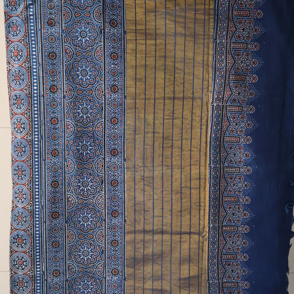 Traditional Ajrakh Cotton Mul Saree with Hand Block Printing