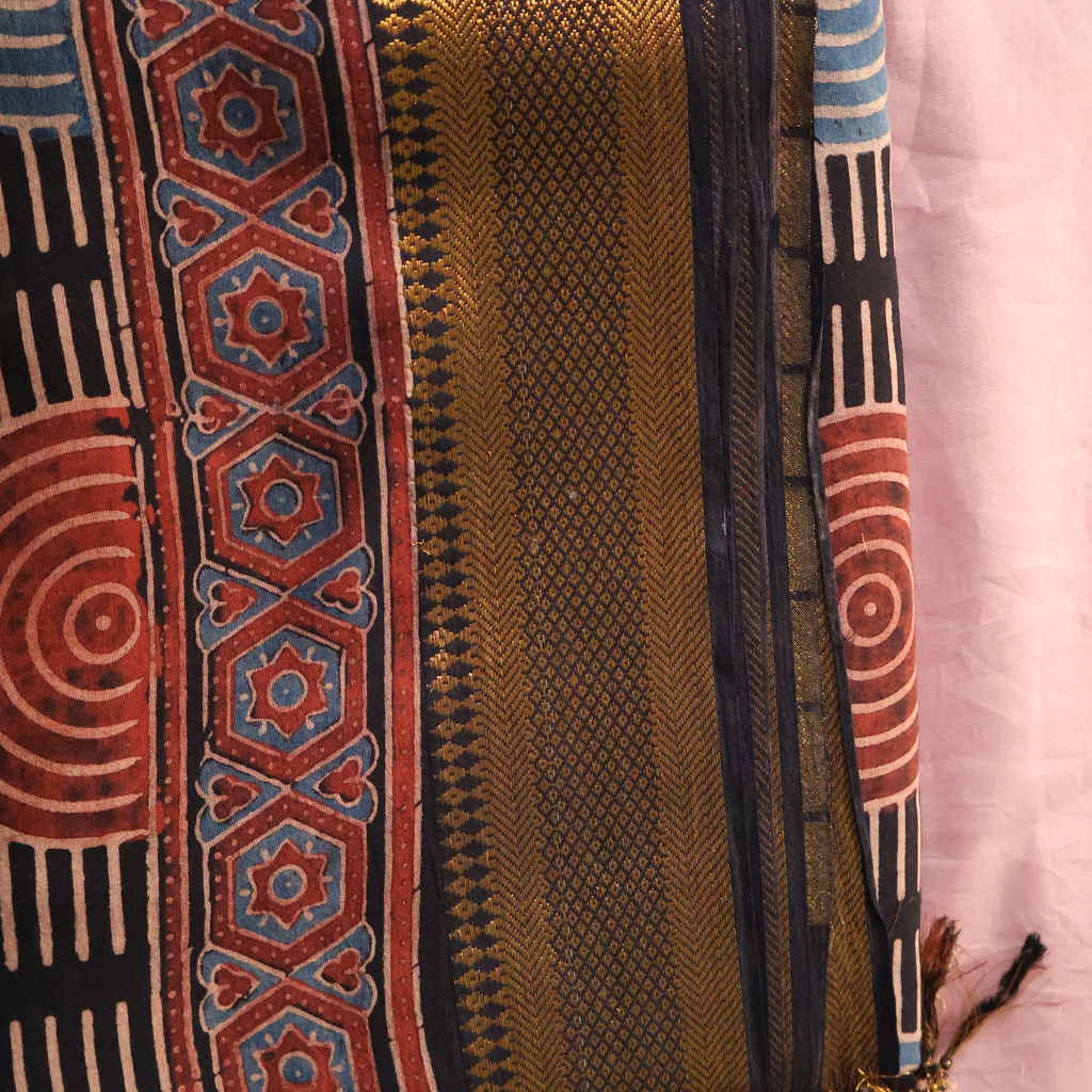 Lightweight Ajrakh Handloom Cotton Saree for Everyday Wear