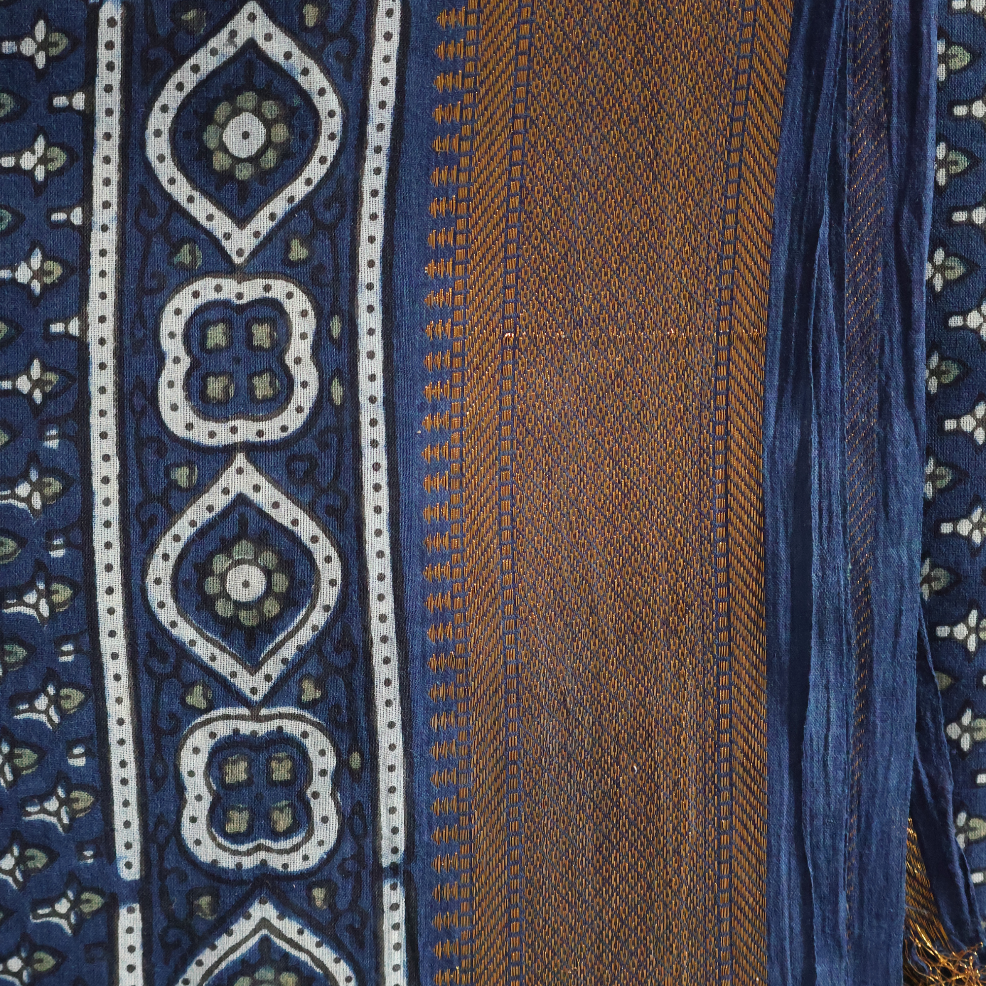 Ajrakh Hand Block Printed Cotton Mul Saree – Indigo
