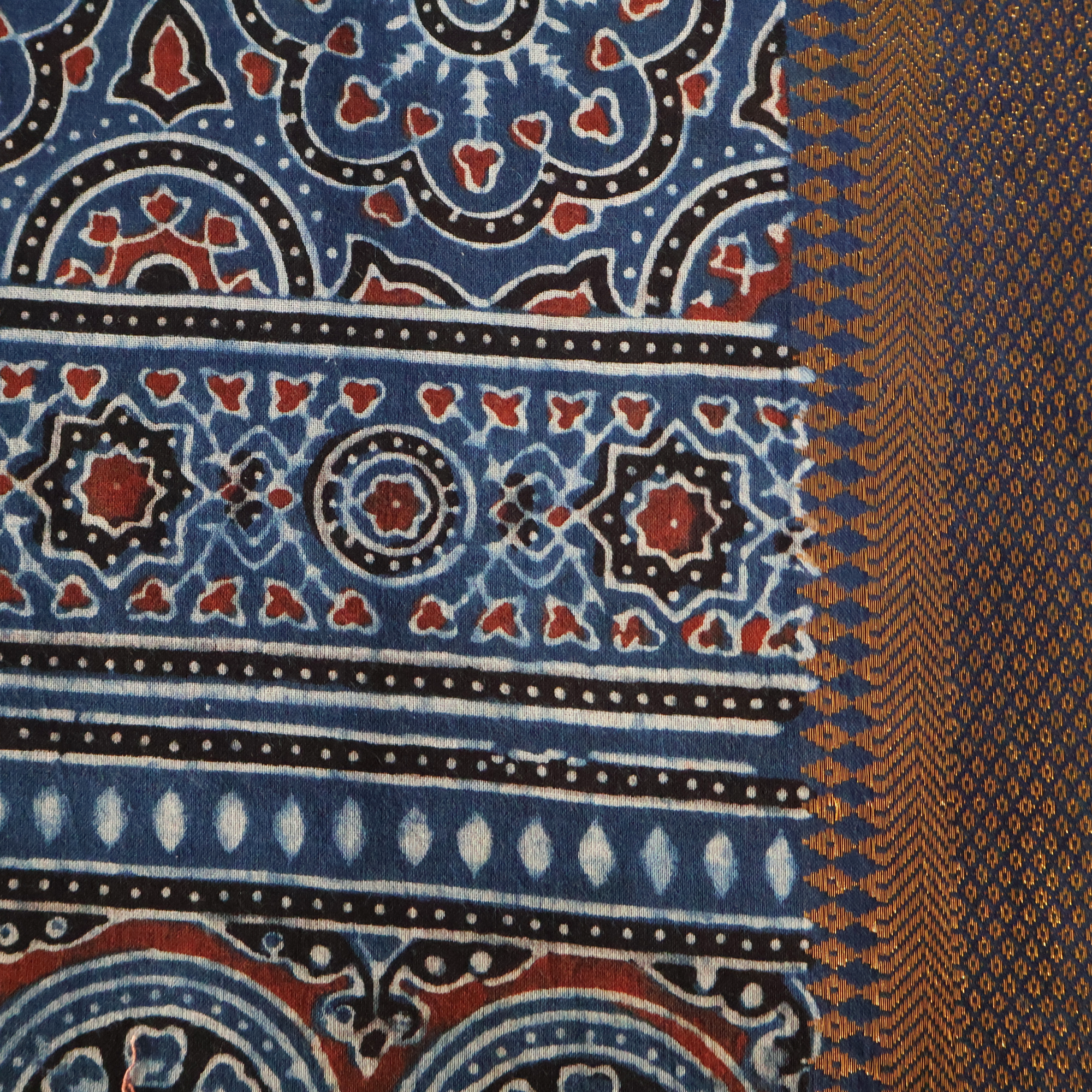 Traditional Ajrakh Cotton Mul Saree with Hand Block Printing
