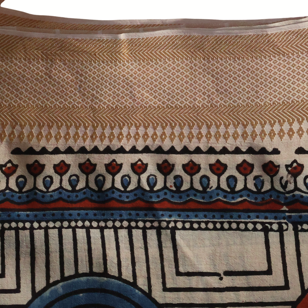 Ajrakh Cotton Mul Saree with Geometric Hand Block Prints