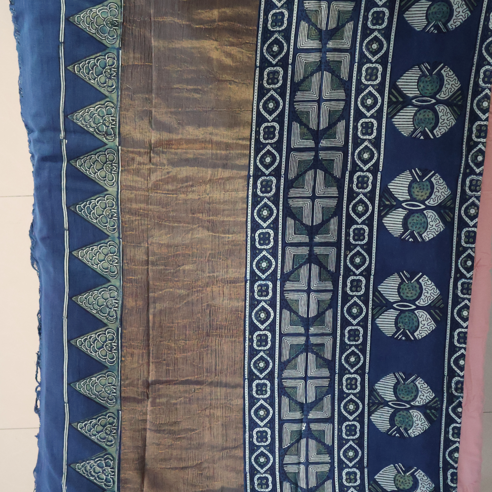 Ajrakh Hand Block Printed Cotton Mul Saree – Indigo