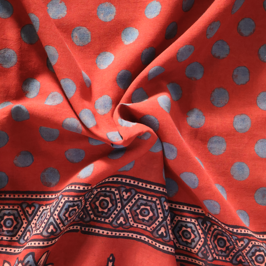 Traditional Ajrakh Cotton Mul Saree with Hand Block Printing