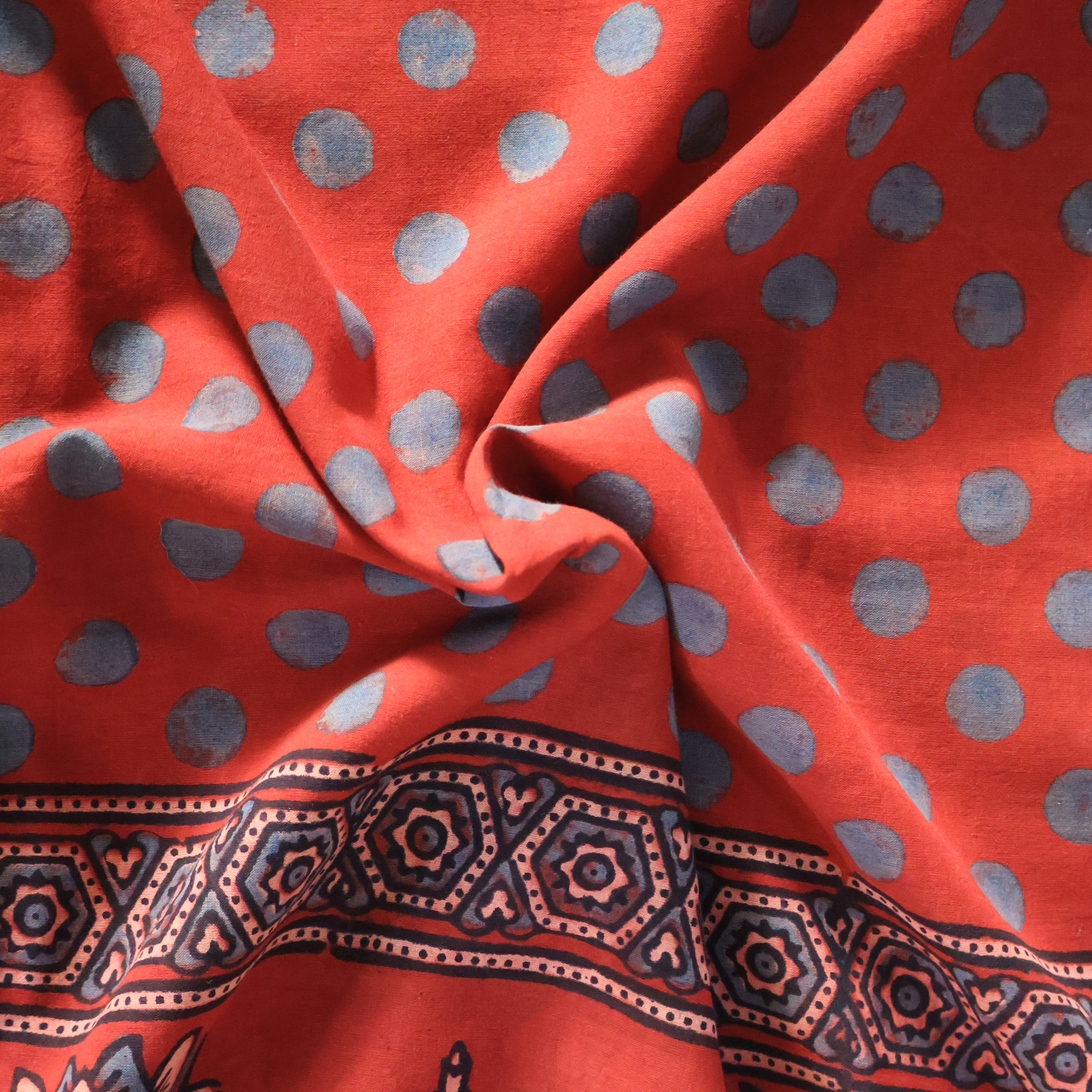 Traditional Ajrakh Cotton Mul Saree with Hand Block Printing