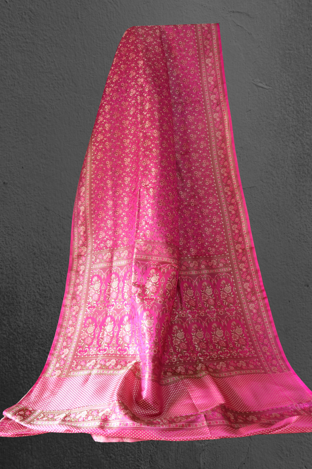 Rani Pink Banarasi Mashru Silk Saree with Delicate Floral Zari Work