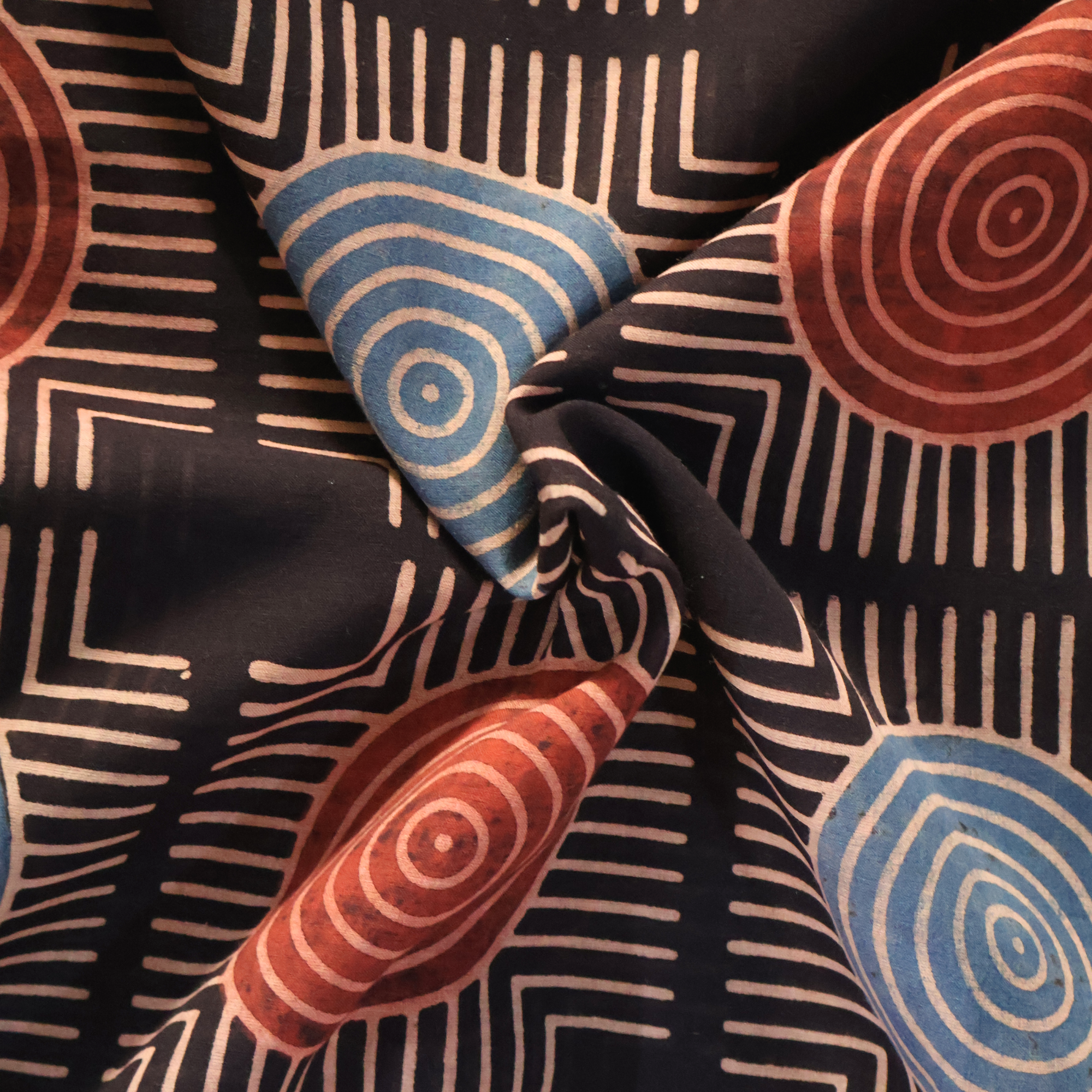 Ajrakh Cotton Mul Saree with Geometric Hand Block Prints