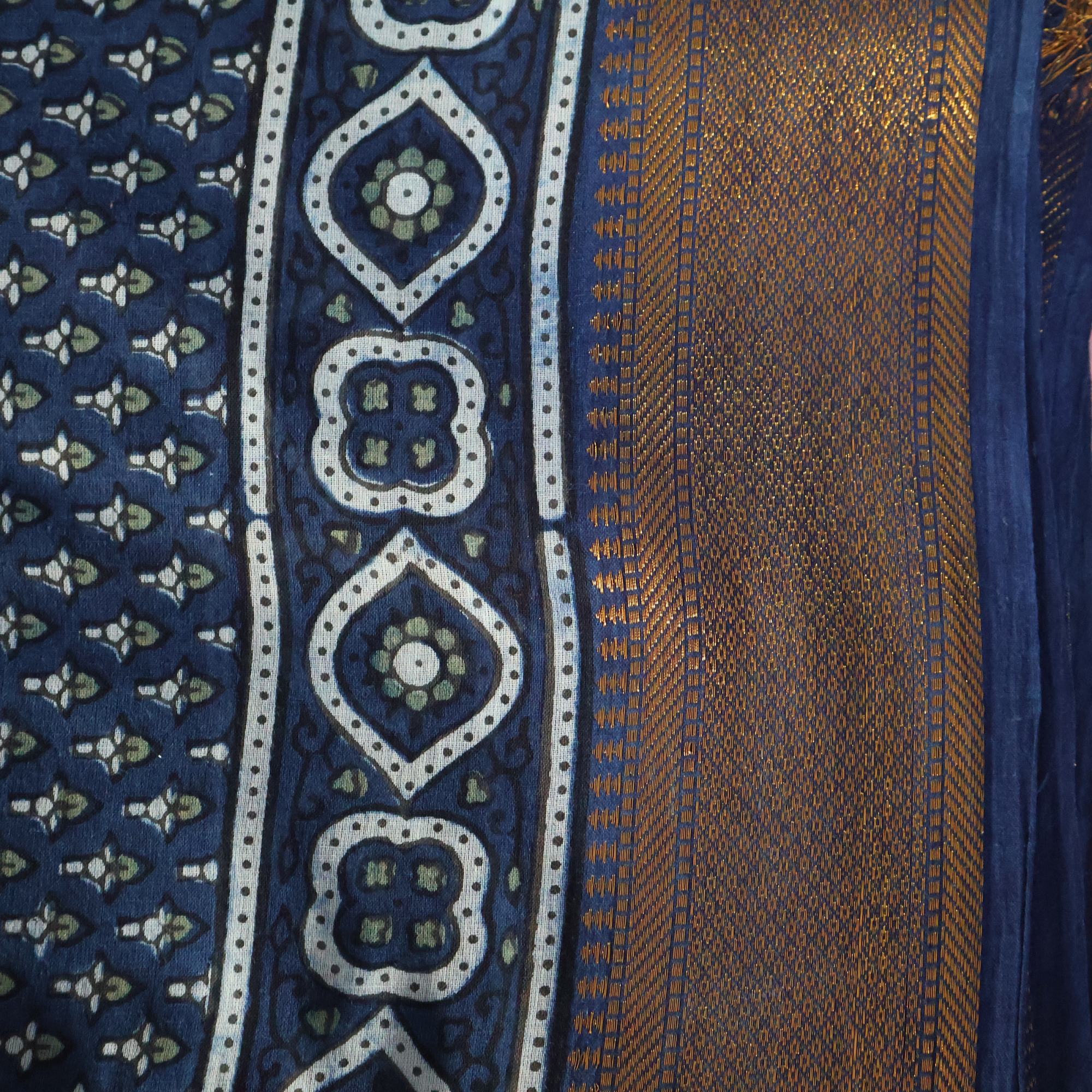 Ajrakh Hand Block Printed Cotton Mul Saree – Indigo