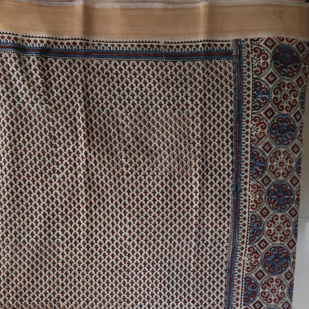 Artisan-Made Ajrakh Hand Block Printed Cotton Saree