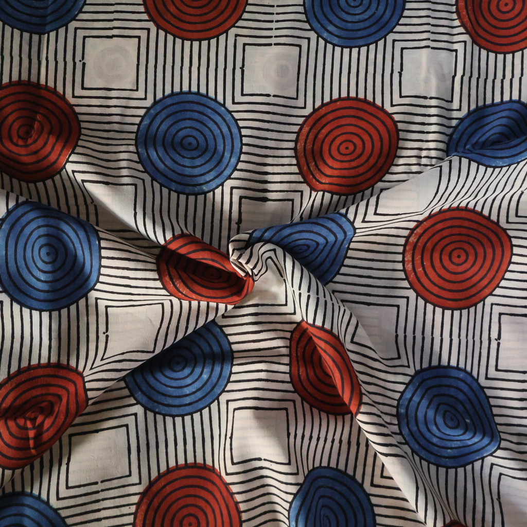 Ajrakh Cotton Mul Saree with Geometric Hand Block Prints